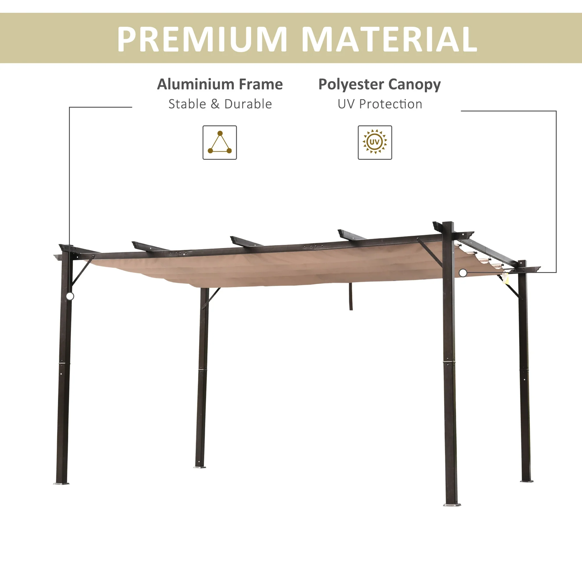 10' x 13' Aluminum Pergola, Outdoor Garden Gazebo, Brown - Image 5