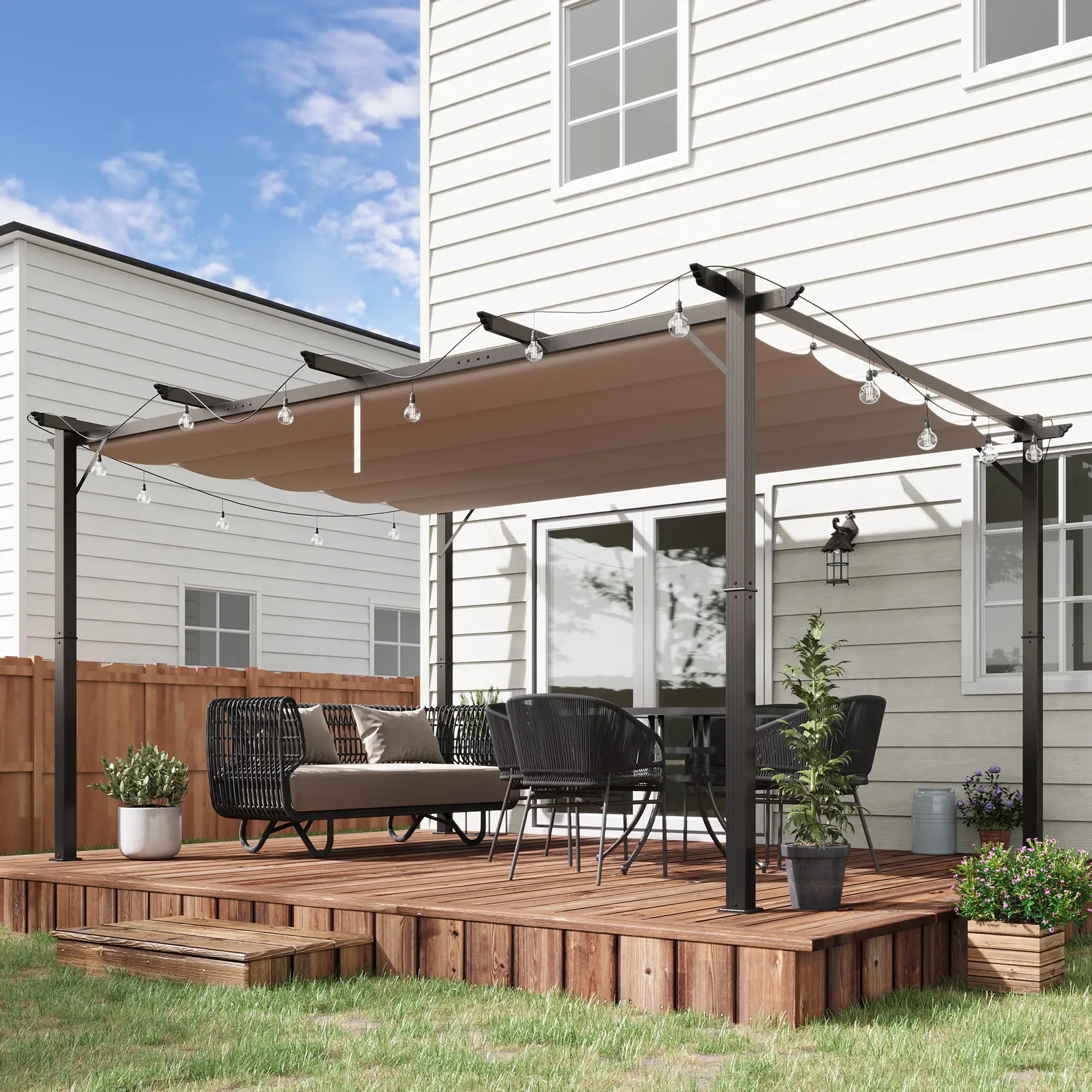 10' x 13' Aluminum Pergola, Outdoor Garden Gazebo, Brown - Image 8