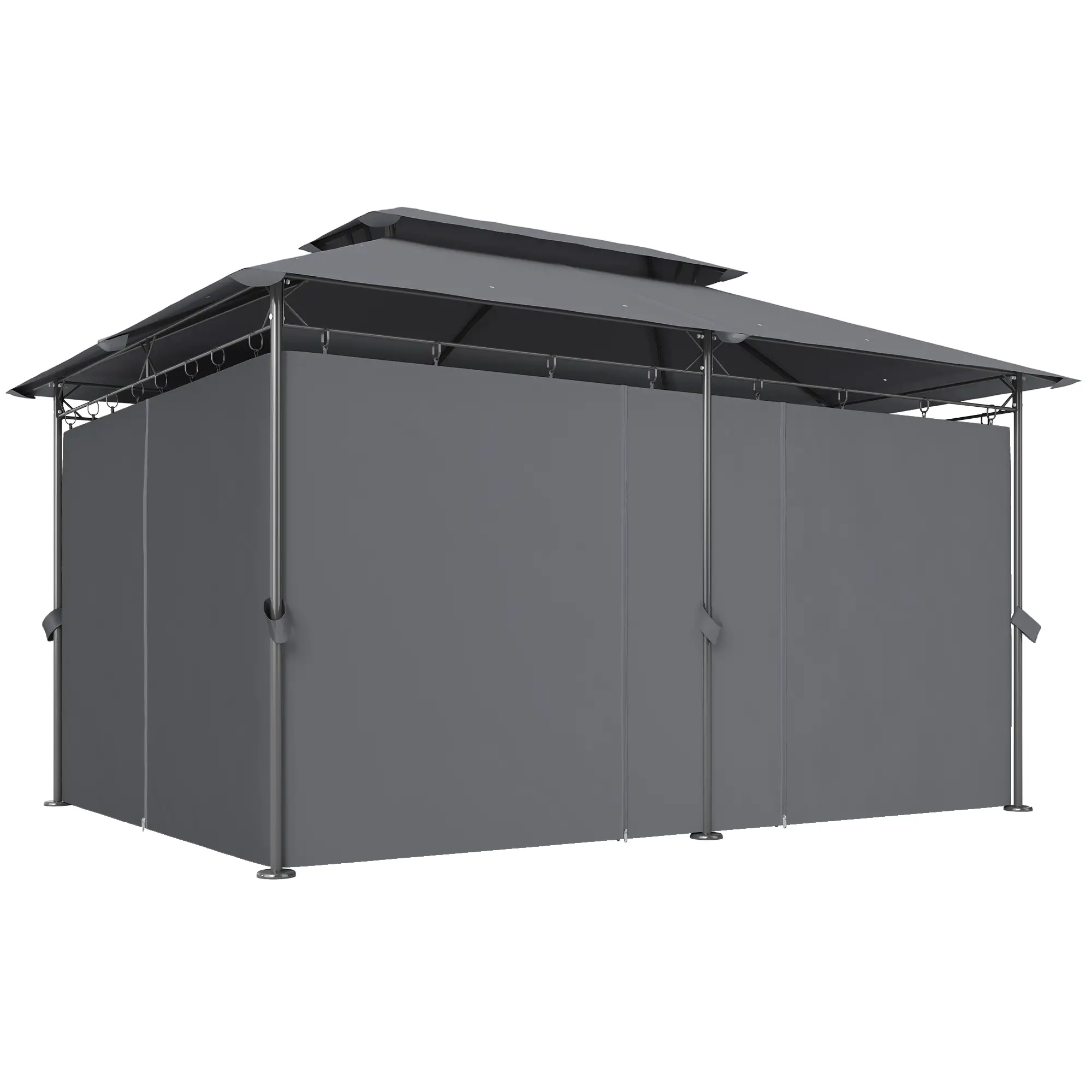 10' x 13' Double Roof Patio Gazebo, Outdoor Gazebo with Curtains, Grey