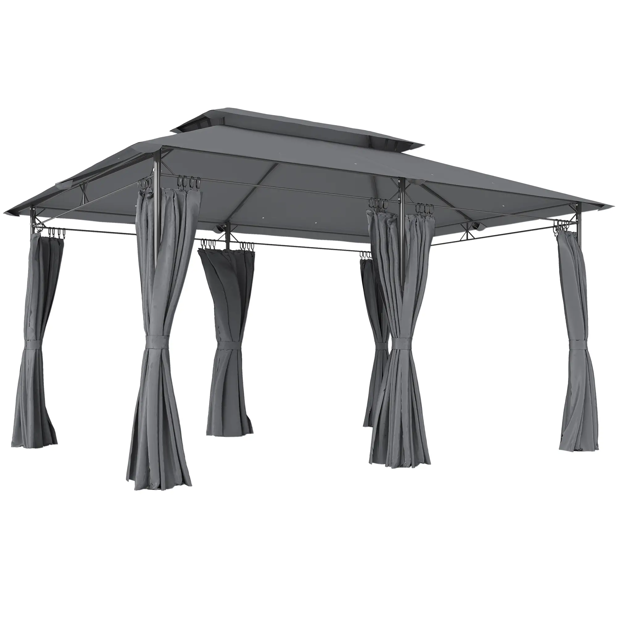 10' x 13' Double Roof Patio Gazebo, Outdoor Gazebo with Curtains, Grey - Image 10