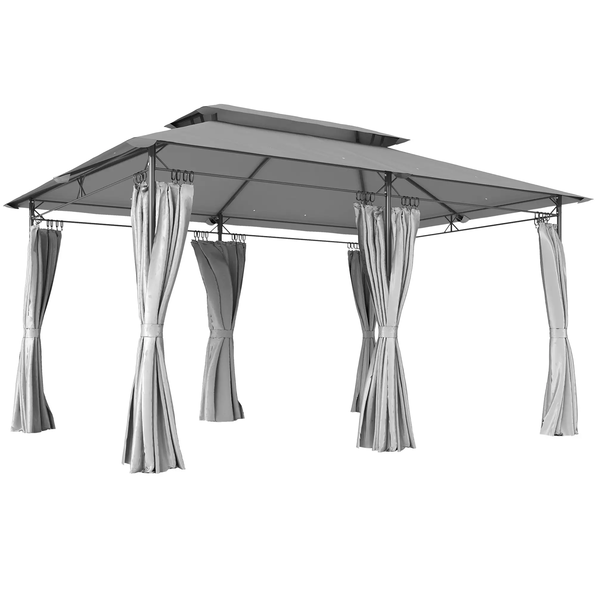 10' x 13' Double Roof Patio Gazebo, Outdoor with Curtains, Dark Grey - Image 11