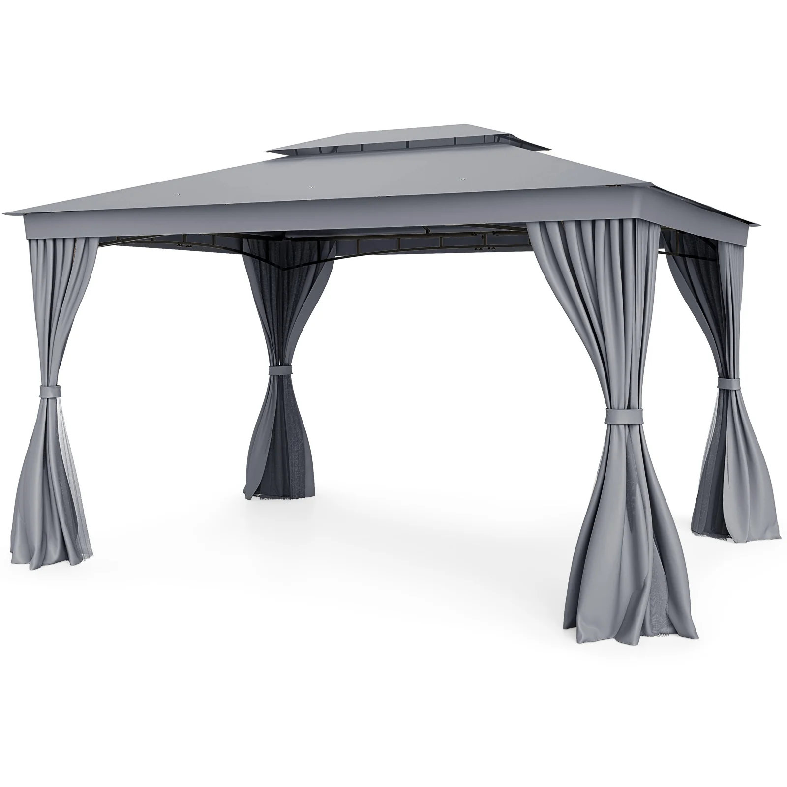 10 x 13 Feet Gazebo, Double Roof, Mesh Netting, Privacy Curtains, Gray - Image 4