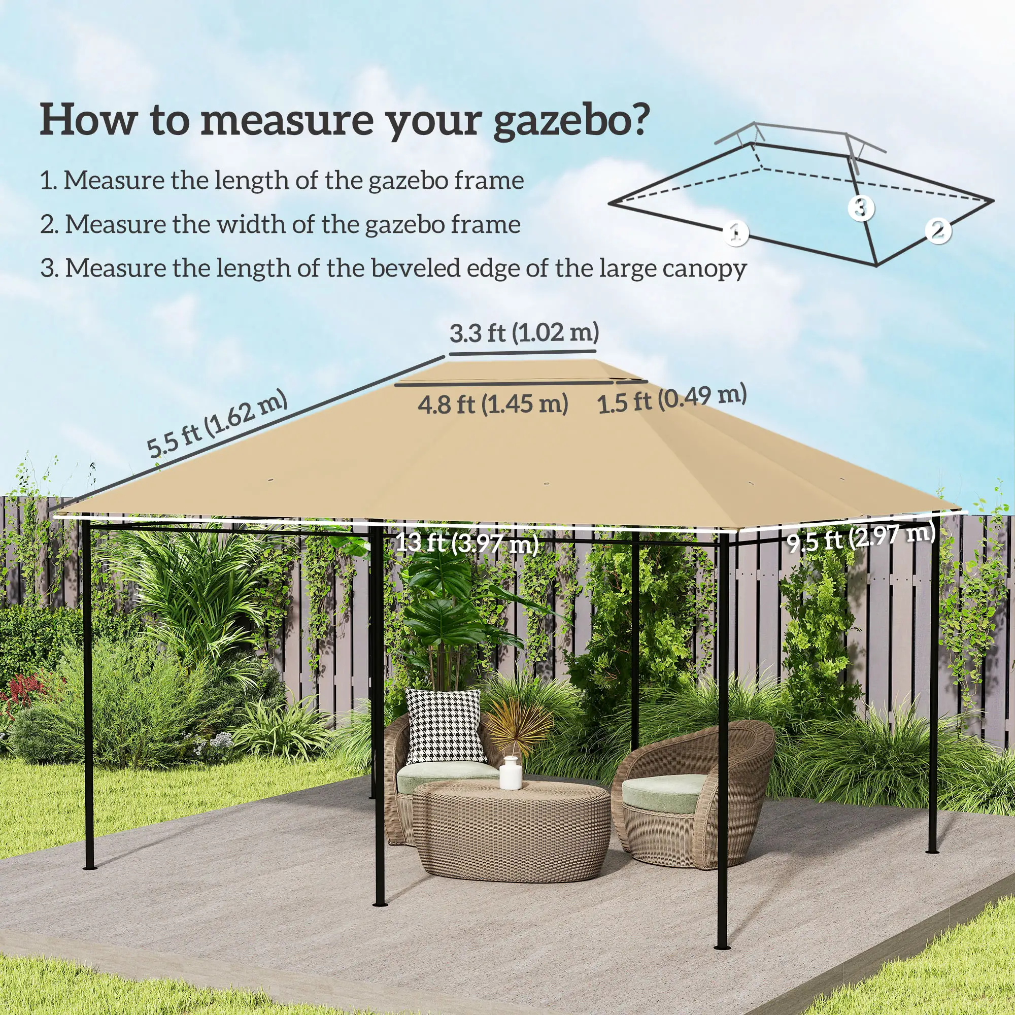 10' x 13' Gazebo Canopy Cover, Roof Replacement, Khaki - Image 3