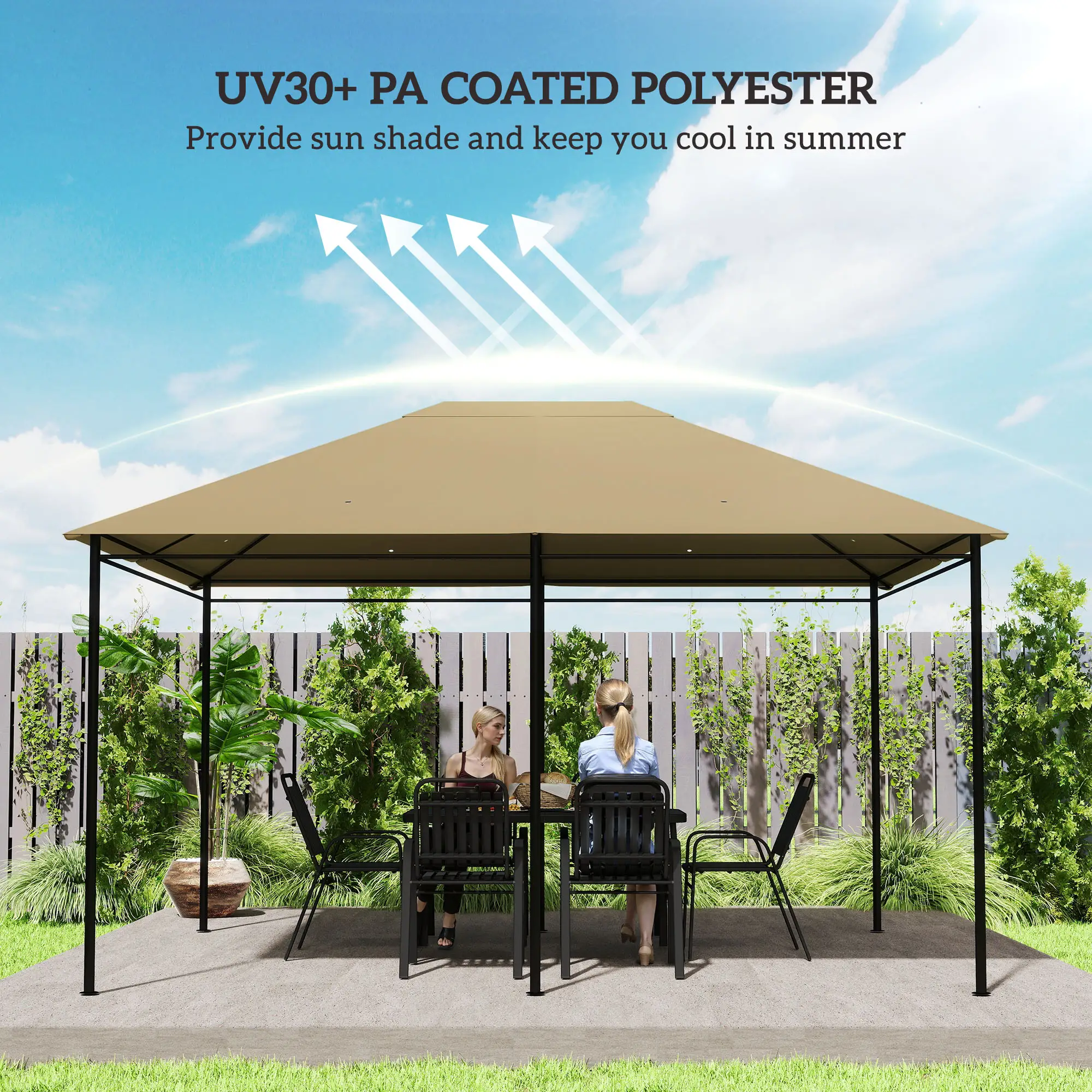 10' x 13' Gazebo Canopy Cover, Roof Replacement, Khaki - Image 4