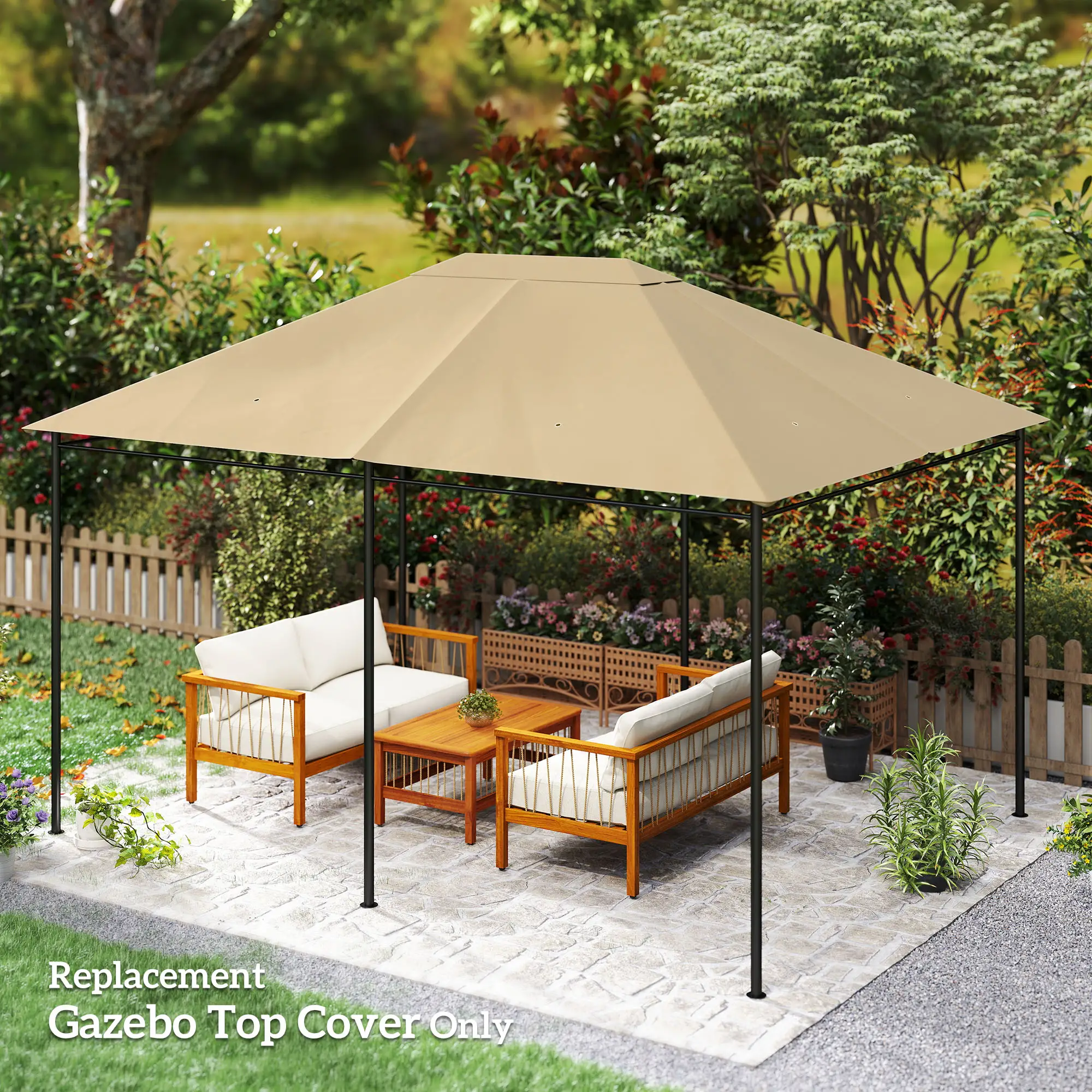 10' x 13' Gazebo Canopy Cover, Roof Replacement, Khaki - Image 8