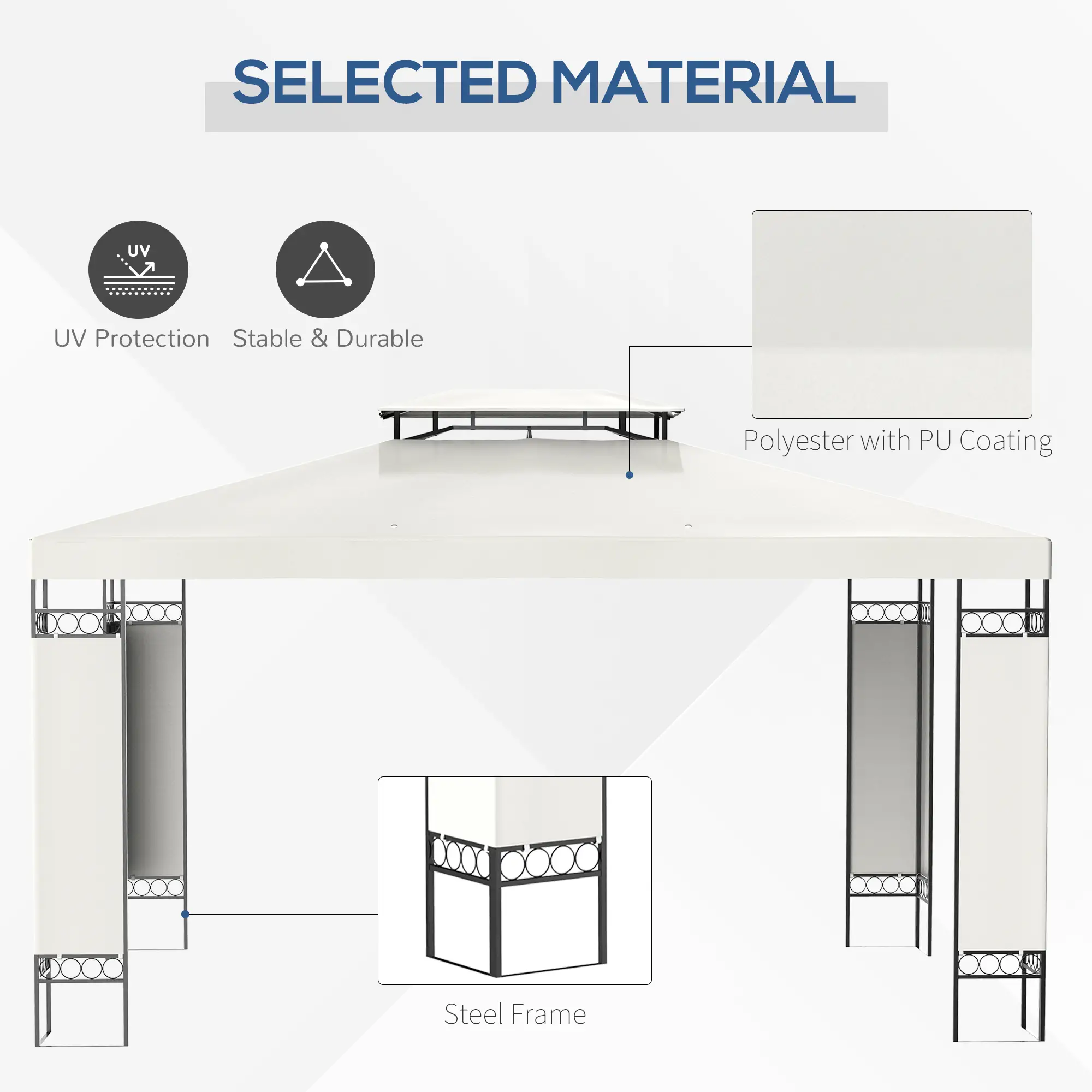 10' x 13' Gazebo, Double Roof Patio Canopy With Screen, White - Image 5