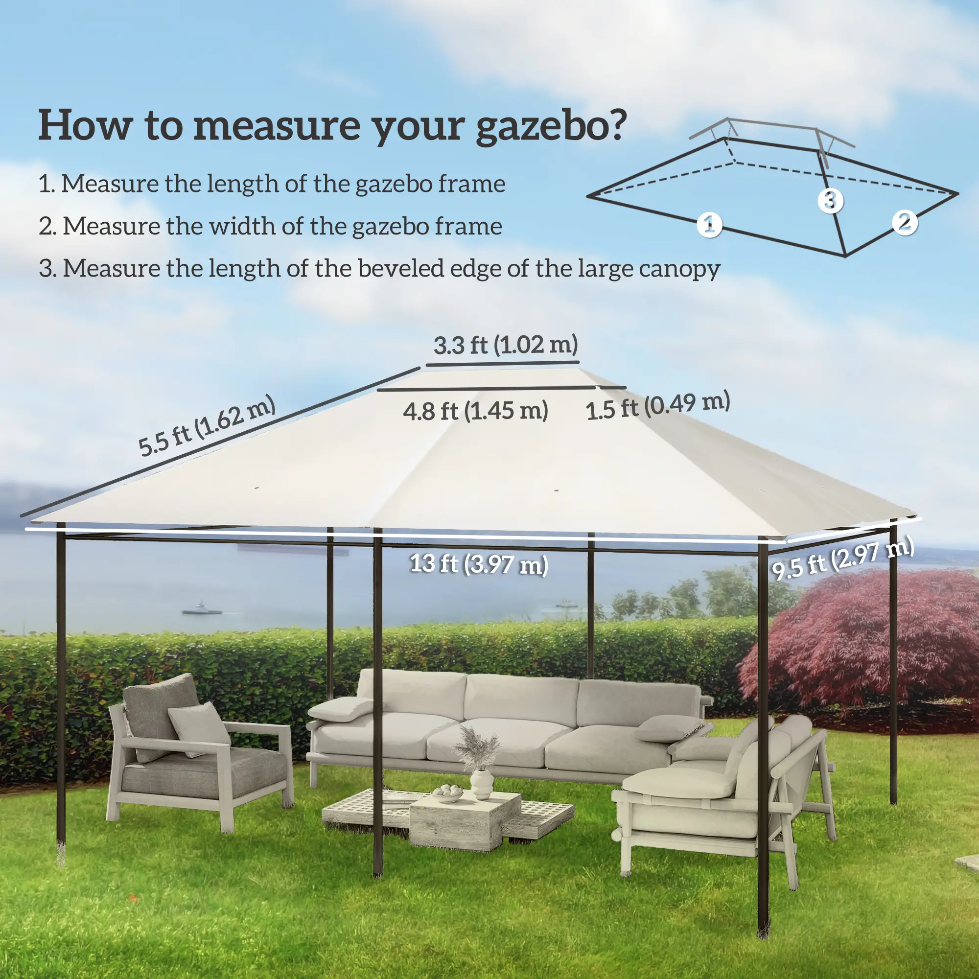 10' x 13' Gazebo Replacement Canopy, Cream White - Image 3
