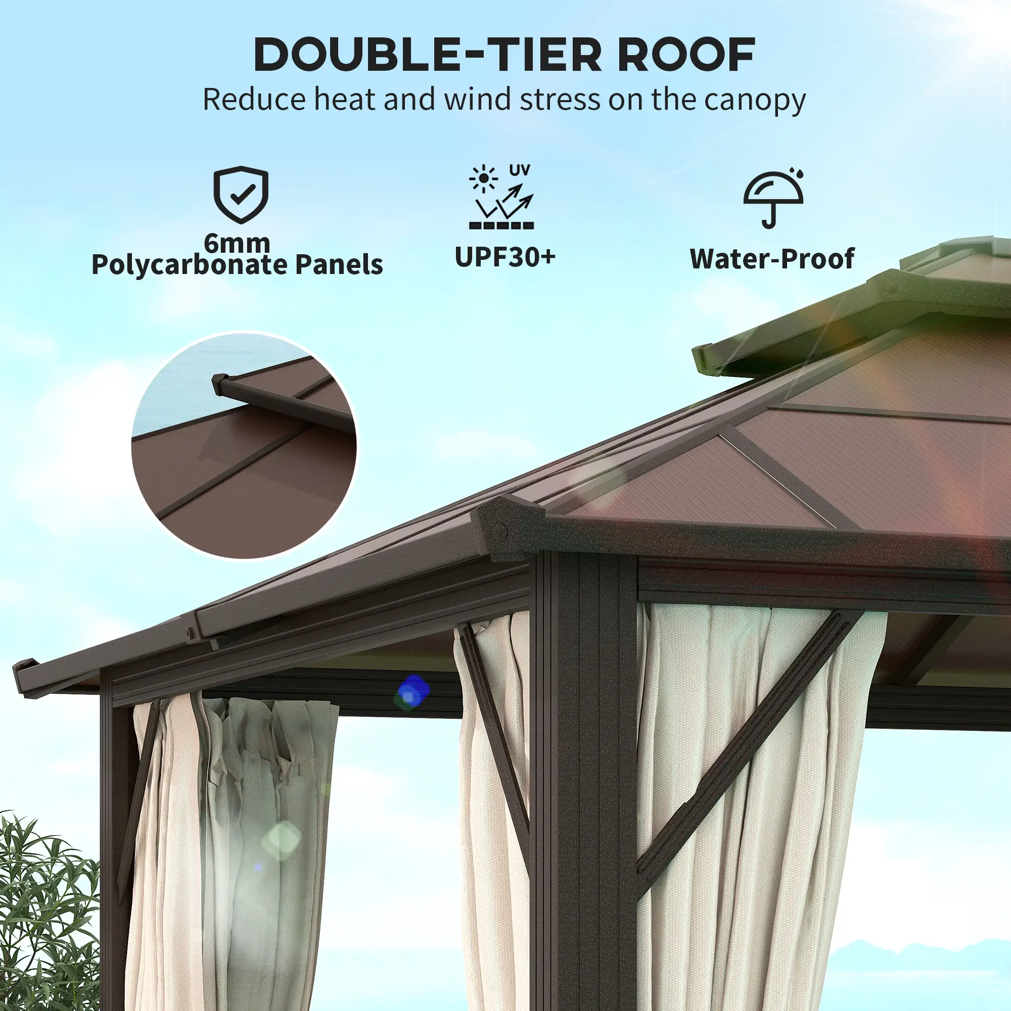 10' x 13' Hardtop Gazebo, UPF30+ Polycarbonate Roof, Aluminum Frame, Beige - Image 4