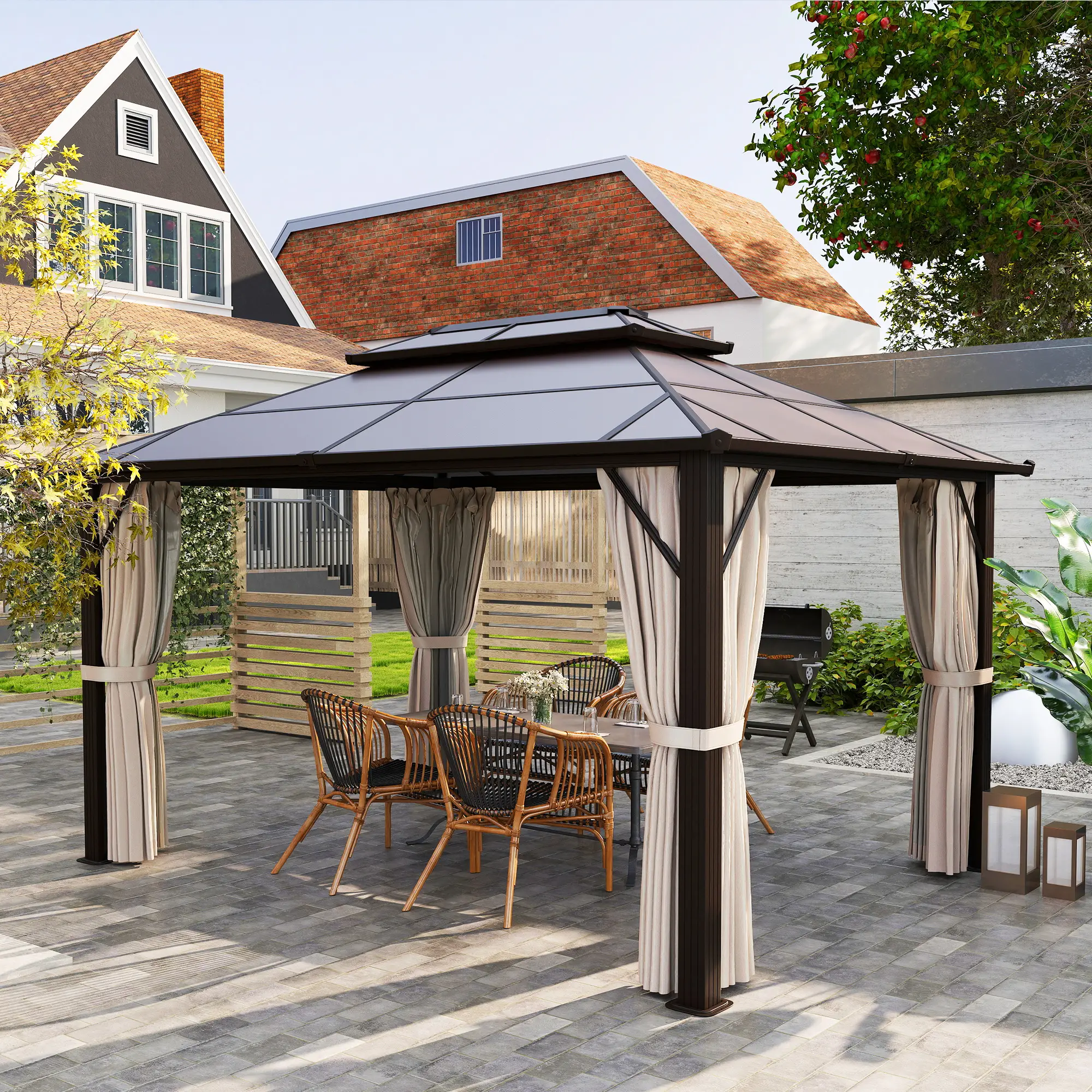 10' x 13' Hardtop Gazebo, UPF30+ Polycarbonate Roof, Aluminum Frame, Beige - Image 8
