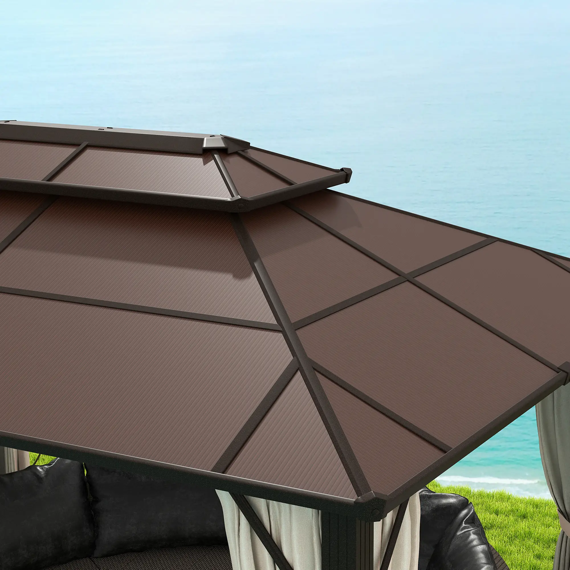 10' x 13' Hardtop Gazebo, UPF30+ Polycarbonate Roof, Aluminum Frame, Beige - Image 9