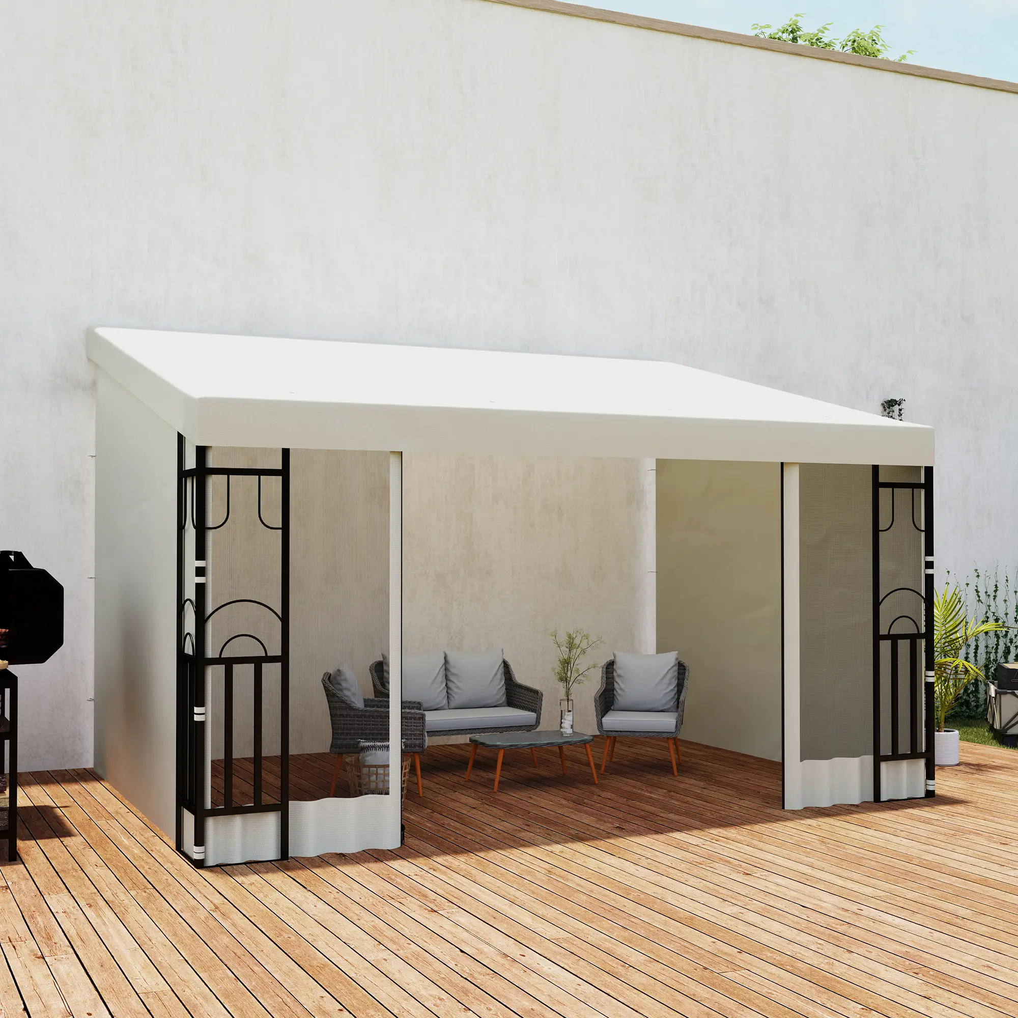 10' x 13' Outdoor Pergola, UV Resistant, with Curtains, Beige - Image 10