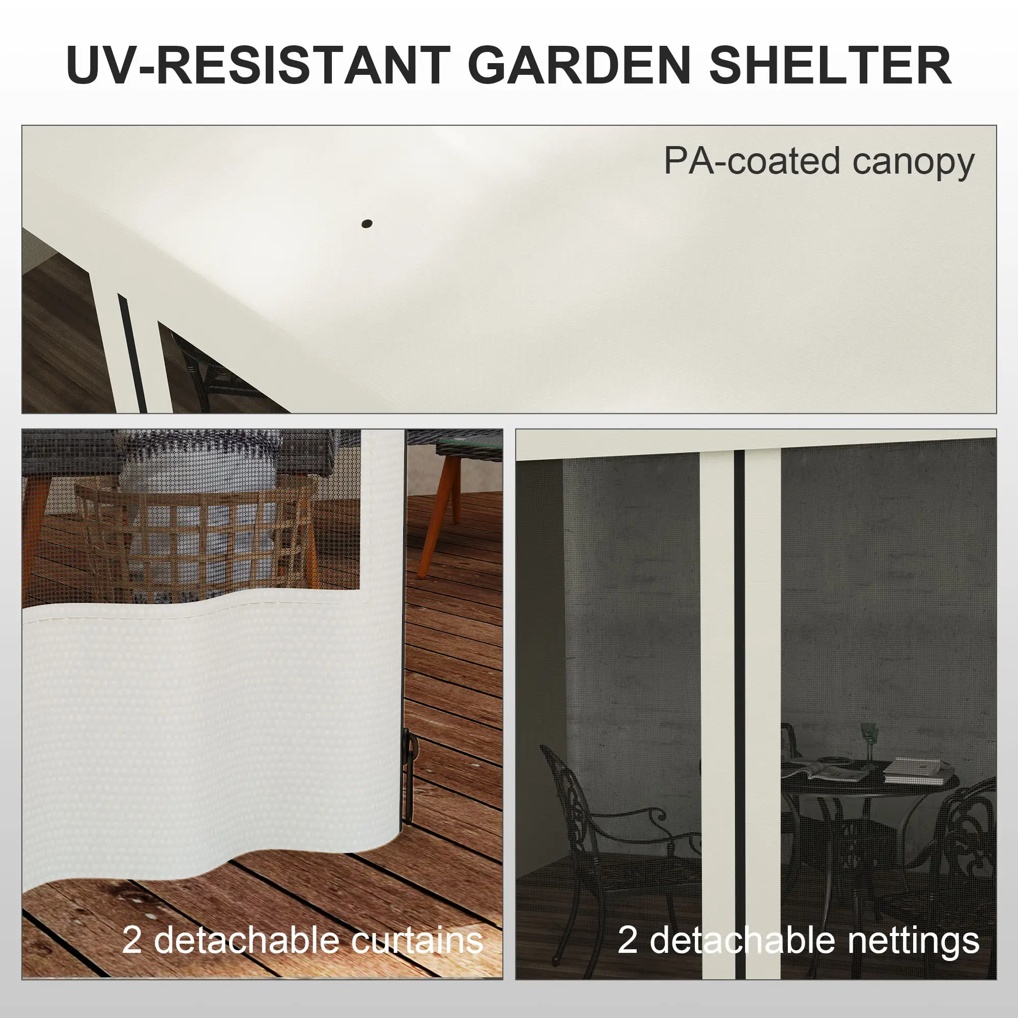 10' x 13' Outdoor Pergola, UV Resistant, with Curtains, Beige - Image 5