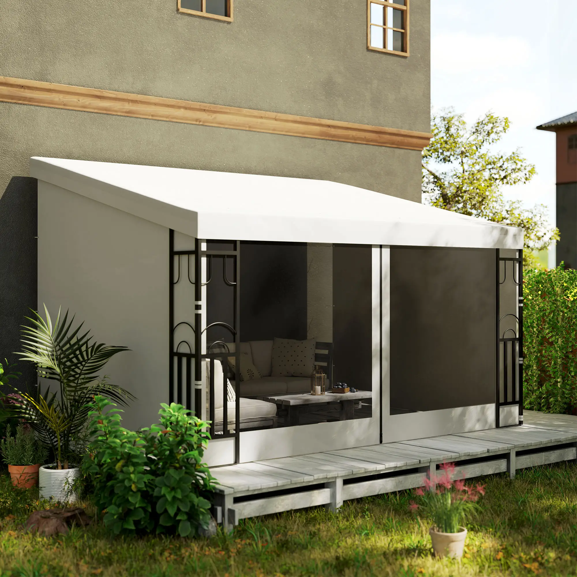 10' x 13' Outdoor Pergola, UV Resistant, with Curtains, Beige - Image 7