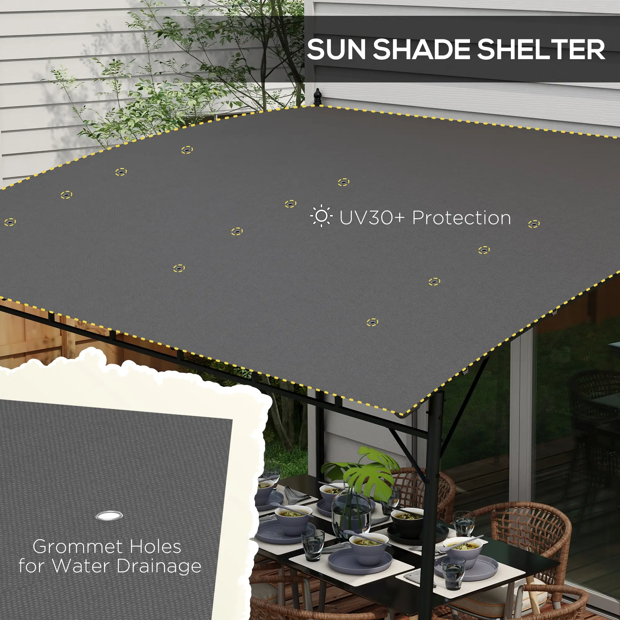 10' x 13' Outdoor Pergola, UV30+ Canopy, Steel Frame, Dark Grey - Image 5