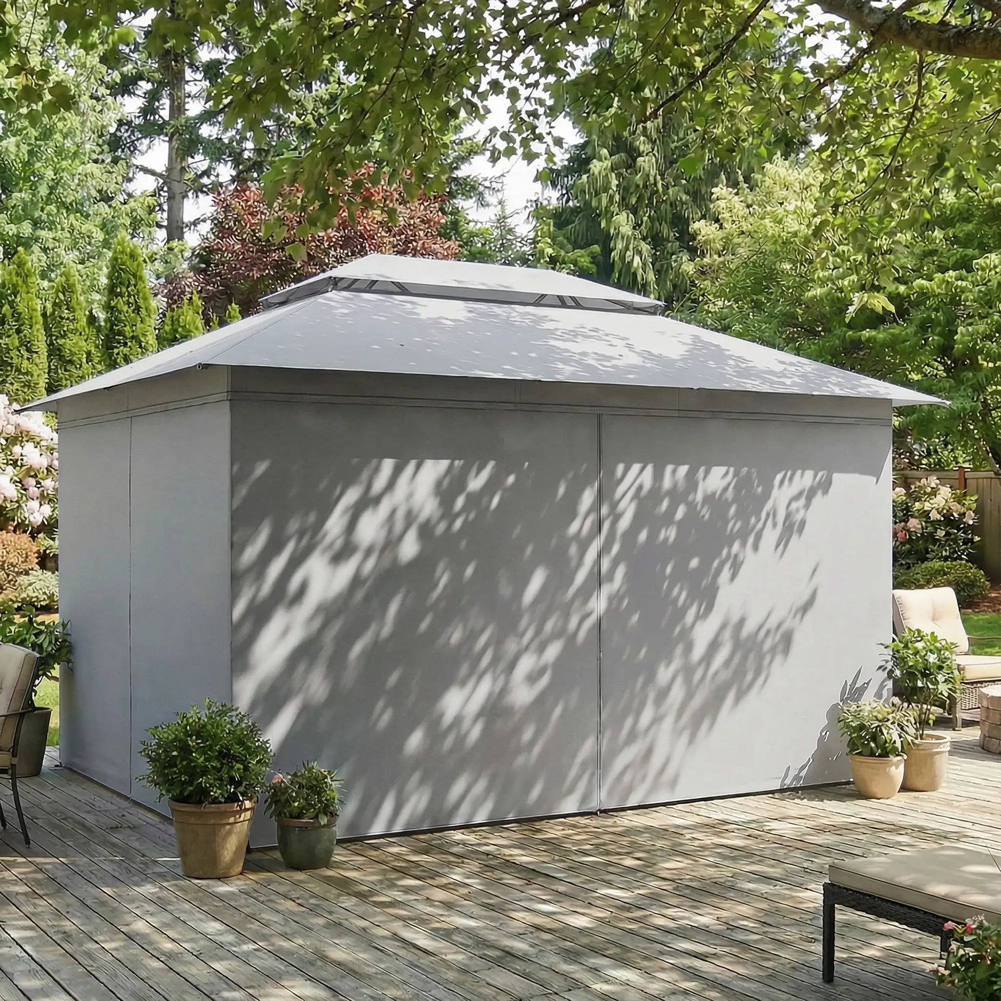10' x 13' Patio Gazebo, UPF50+ Double Roof, Steel Frame, Dark Grey - Image 10