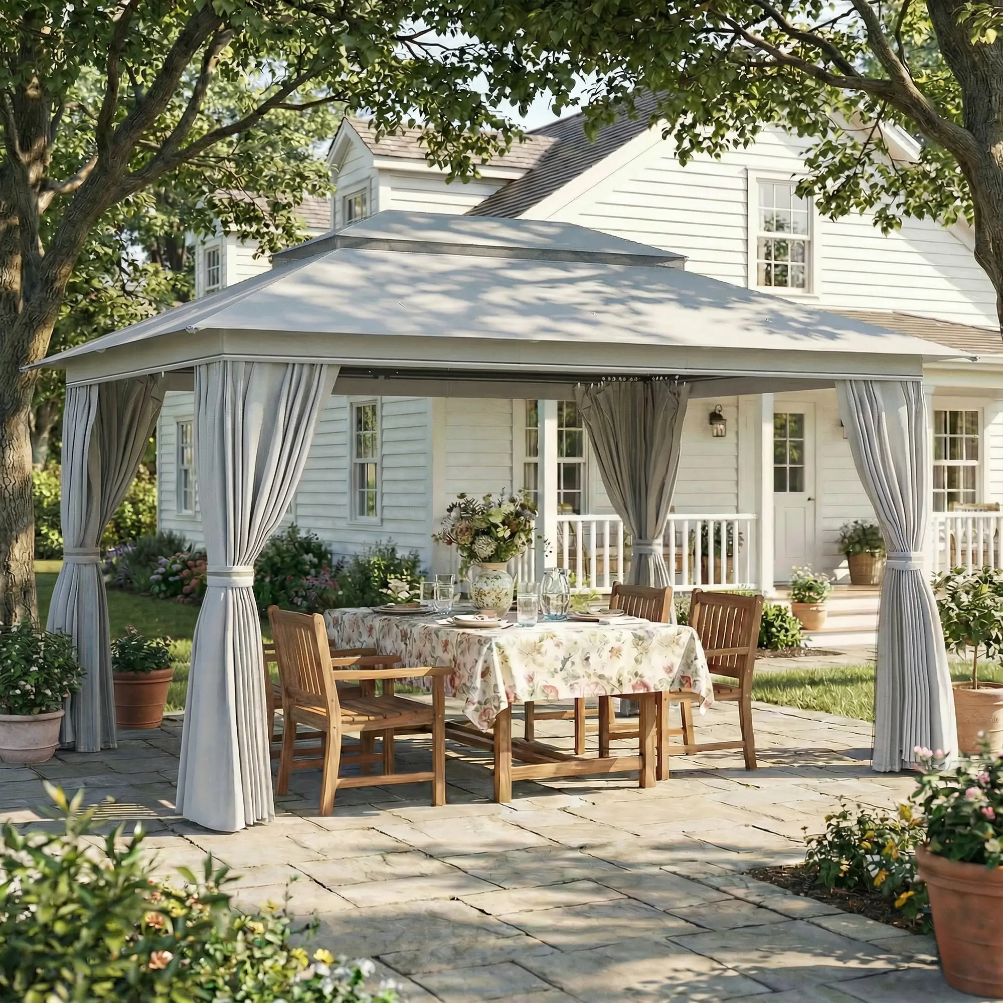 10' x 13' Patio Gazebo, UPF50+ Double Roof, Steel Frame, Dark Grey - Image 2
