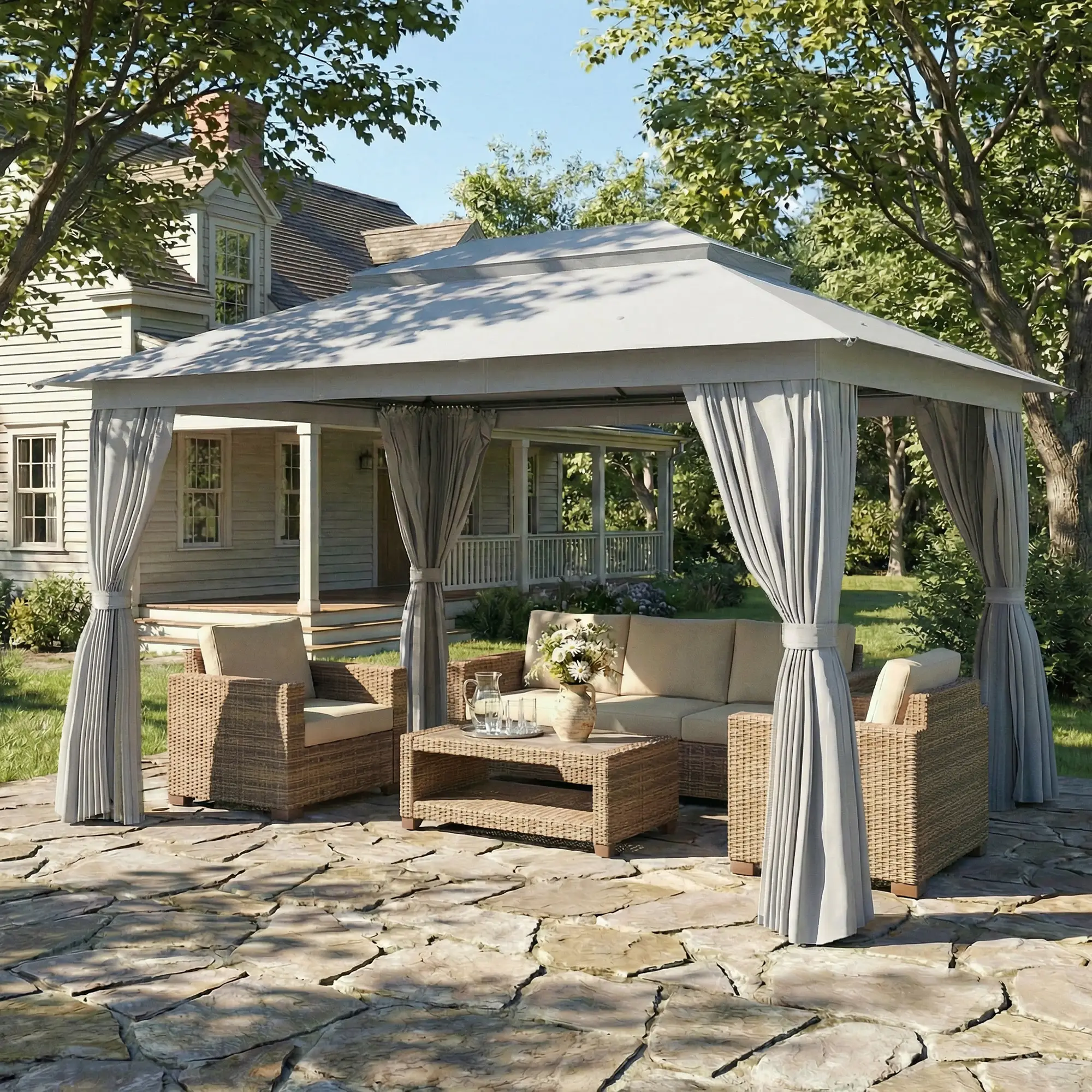 10' x 13' Patio Gazebo, UPF50+ Double Roof, Steel Frame, Dark Grey - Image 8