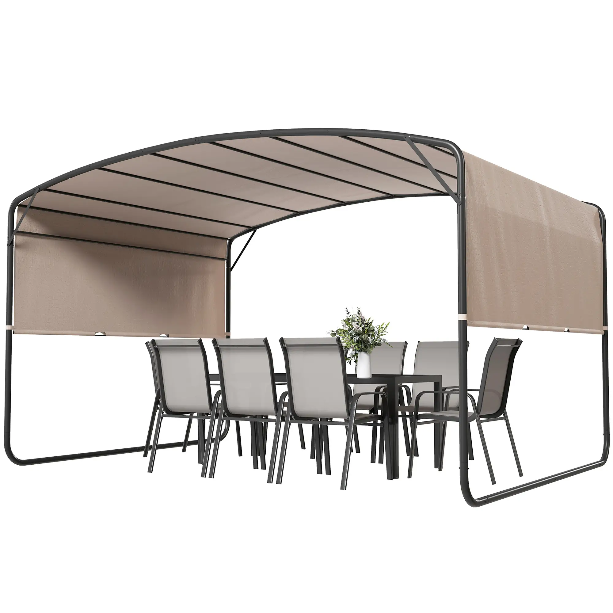 10' x 13' Retractable Pergola Canopy, Outdoor Metal Gazebo Sun Shade, Khaki
