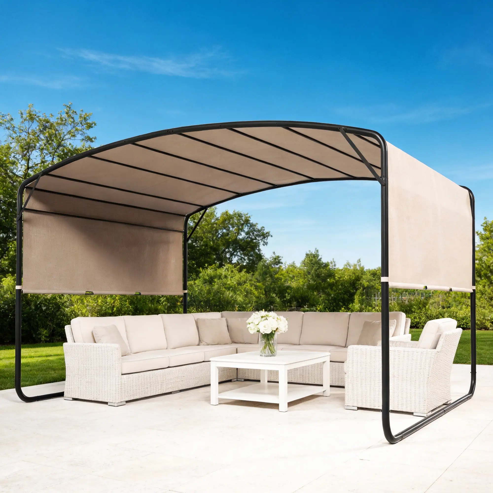 10' x 13' Retractable Pergola Canopy, Outdoor Metal Gazebo Sun Shade, Khaki - Image 10
