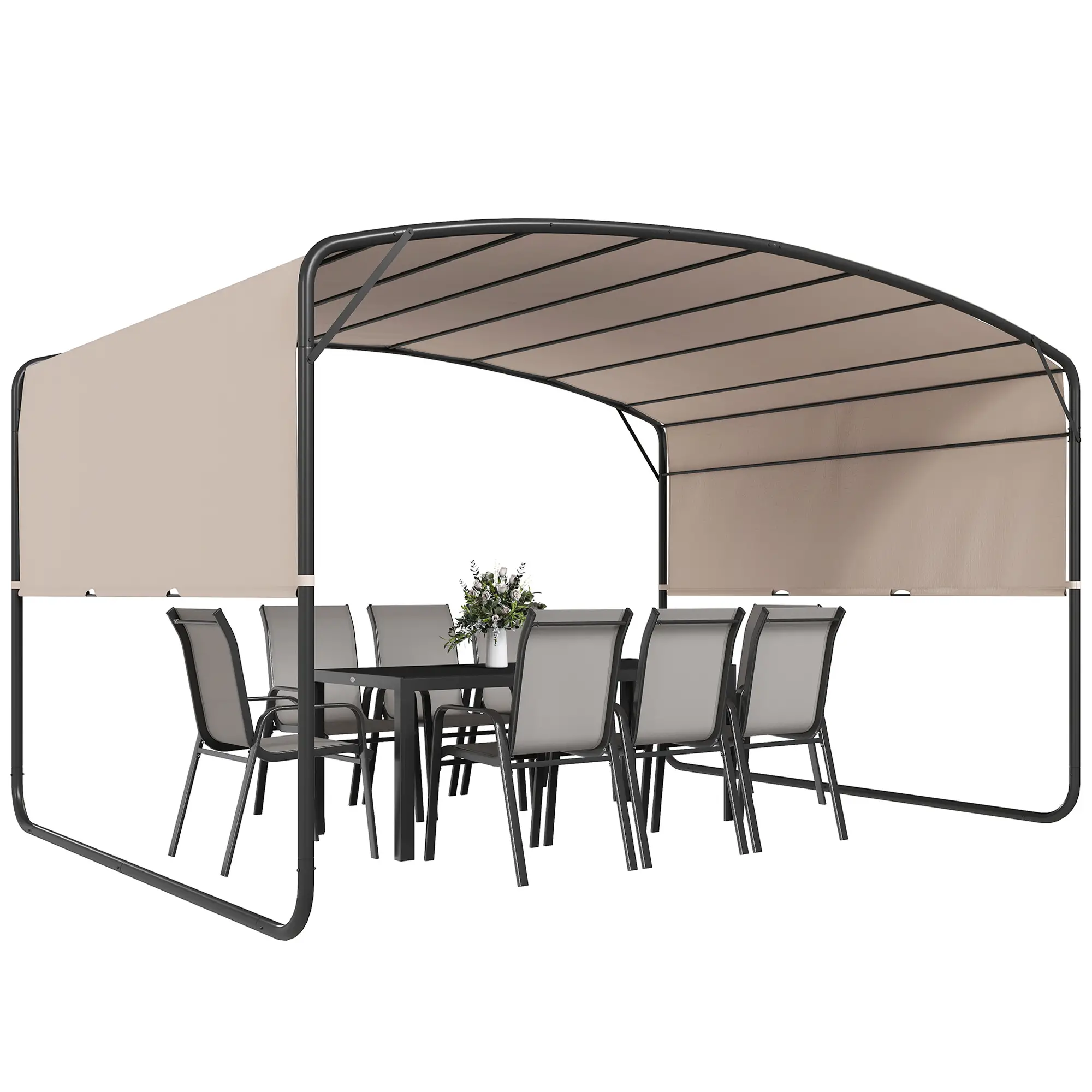 10' x 13' Retractable Pergola Canopy, Outdoor Metal Gazebo Sun Shade, Khaki - Image 11