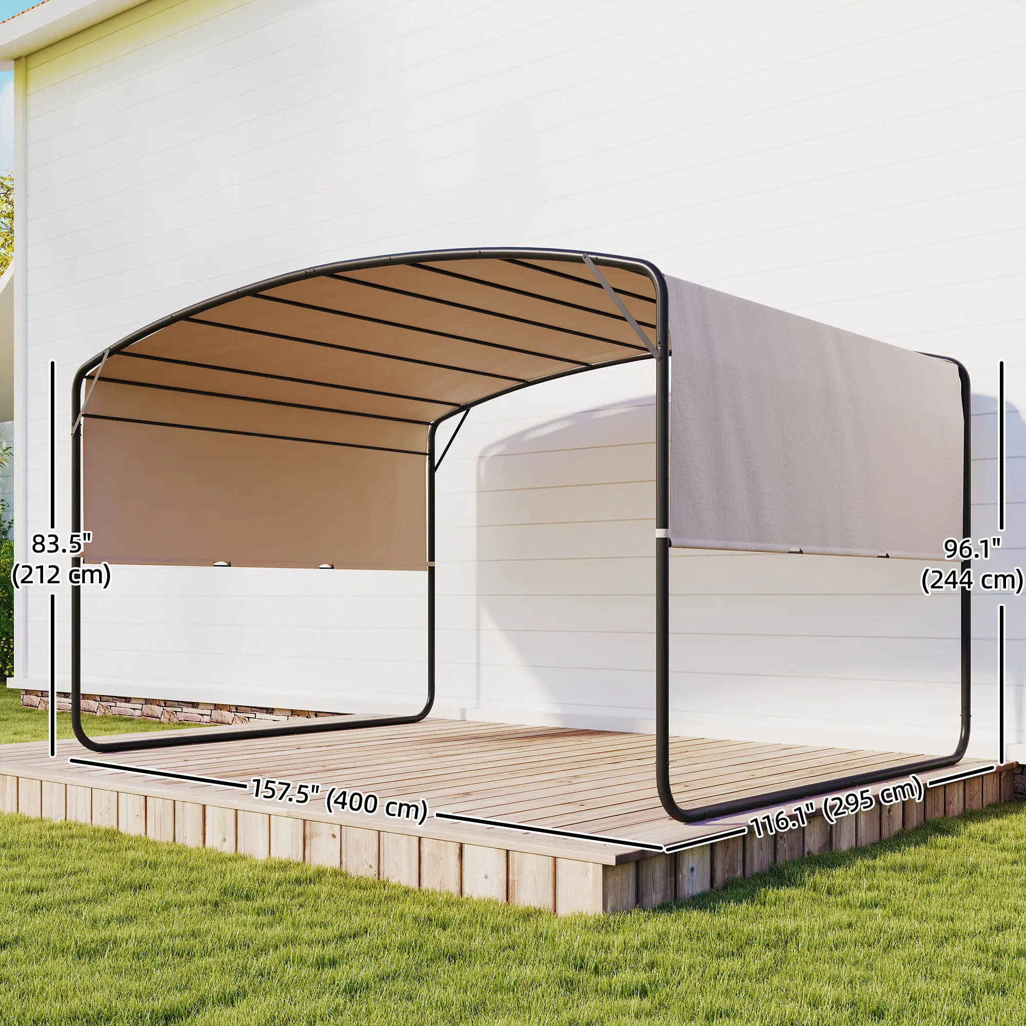 10' x 13' Retractable Pergola Canopy, Outdoor Metal Gazebo Sun Shade, Khaki - Image 3