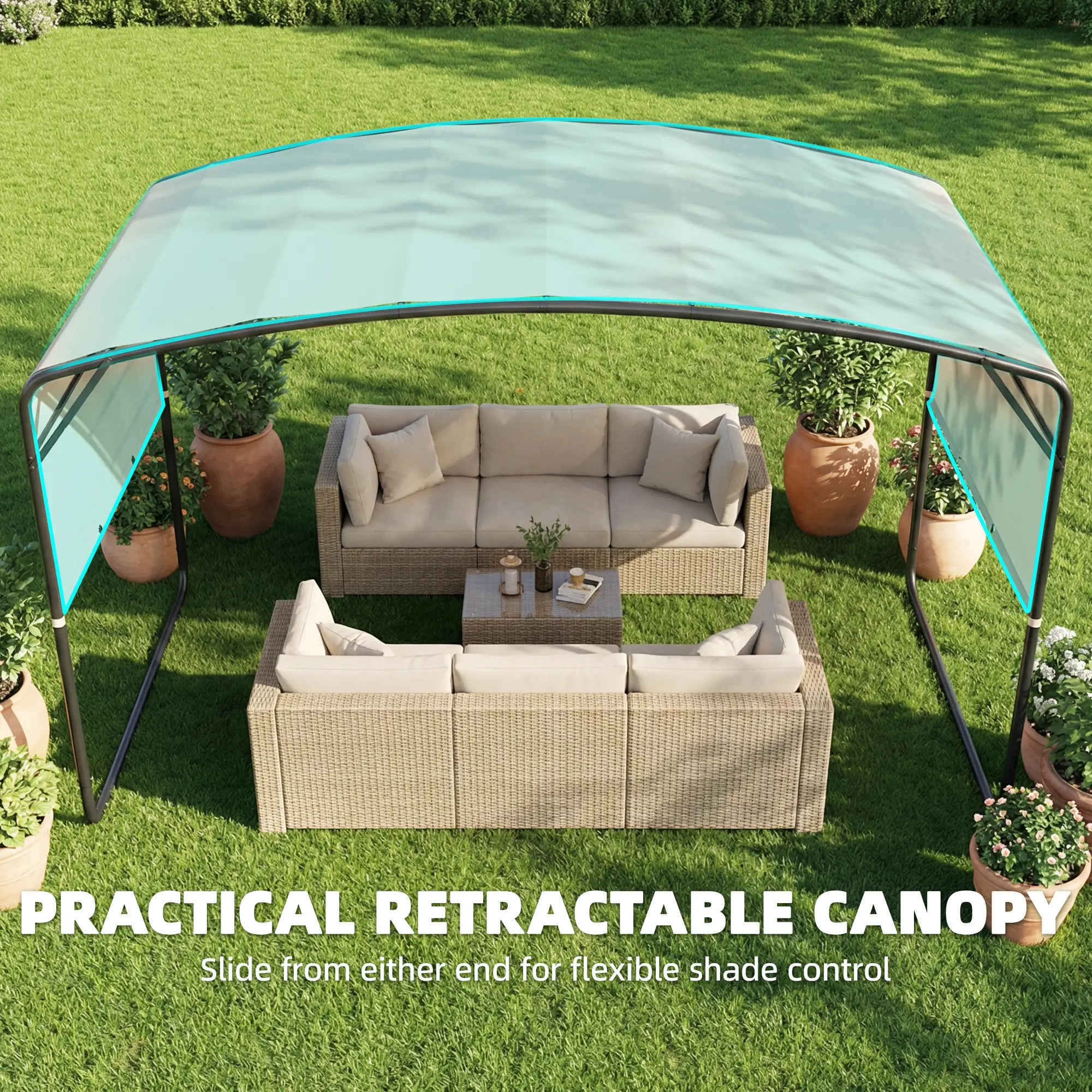 10' x 13' Retractable Pergola Canopy, Outdoor Metal Gazebo Sun Shade, Khaki - Image 4