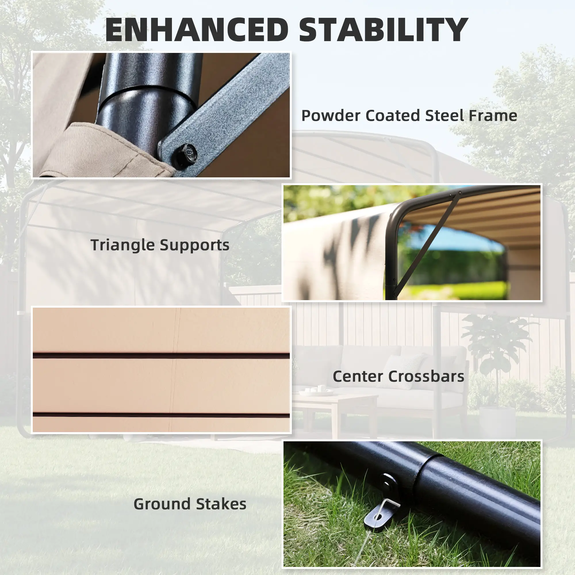 10' x 13' Retractable Pergola Canopy, Outdoor Metal Gazebo Sun Shade, Khaki - Image 5
