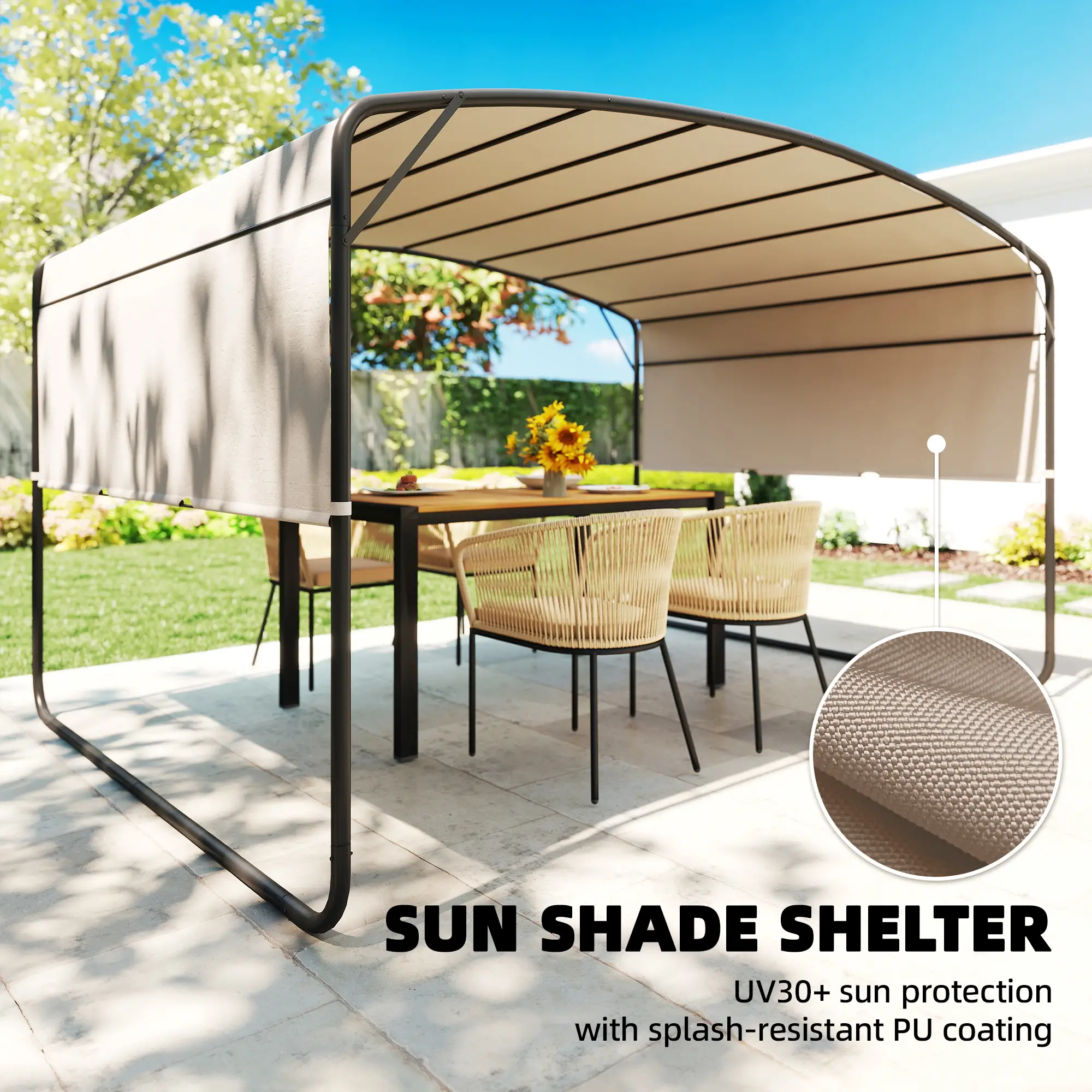 10' x 13' Retractable Pergola Canopy, Outdoor Metal Gazebo Sun Shade, Khaki - Image 6
