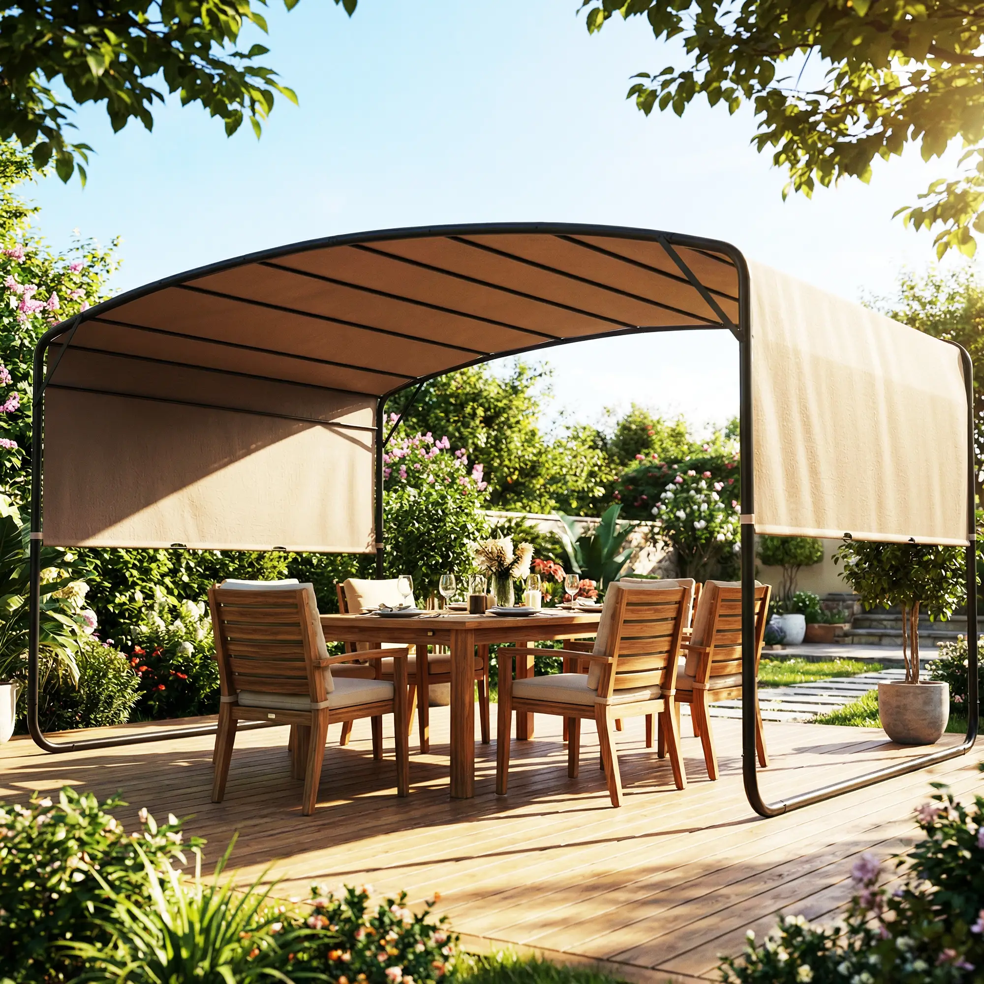 10' x 13' Retractable Pergola Canopy, Outdoor Metal Gazebo Sun Shade, Khaki - Image 8
