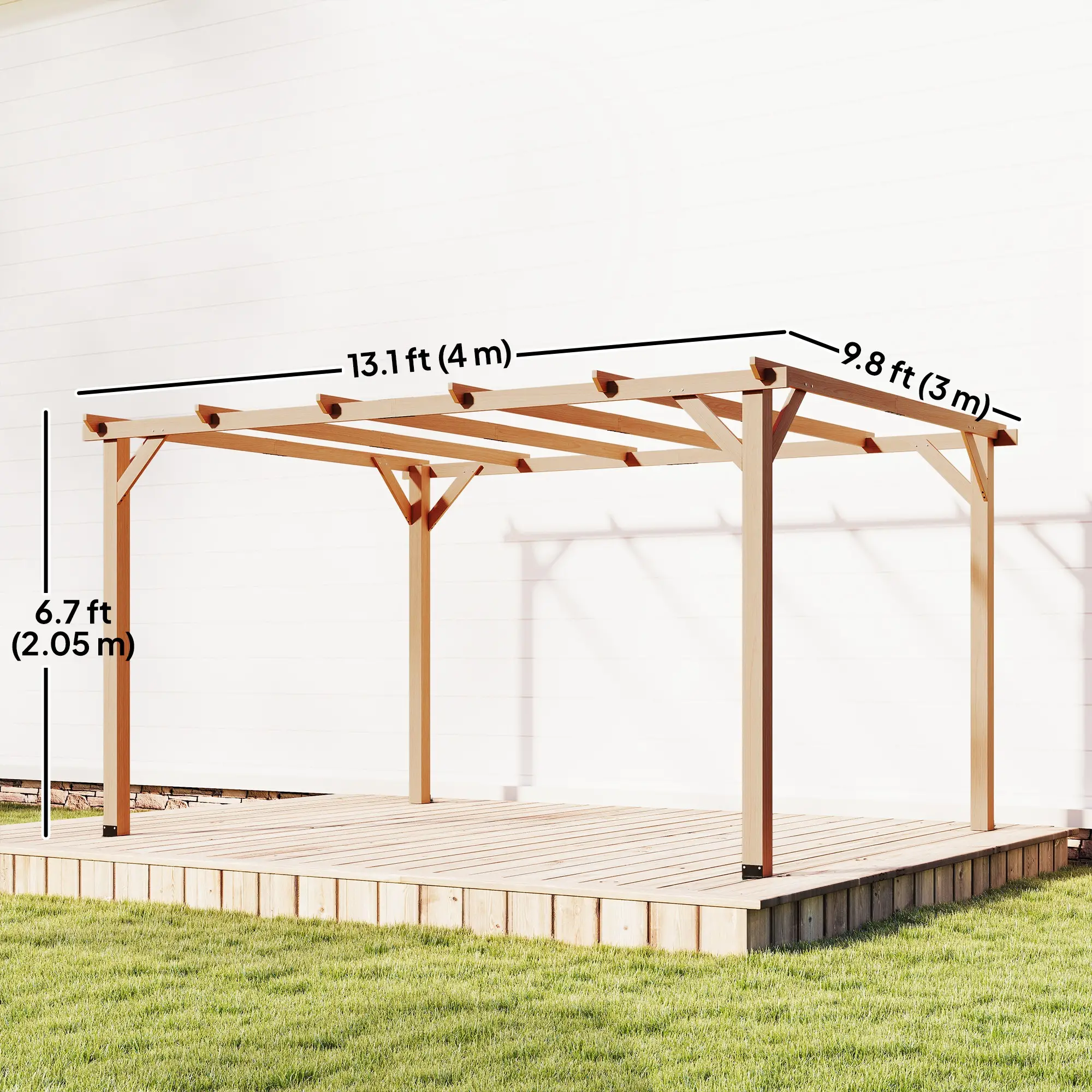 10' x 13' Wooden Pergola, Outdoor Gazebo Trellis, Concrete Anchors - Image 3