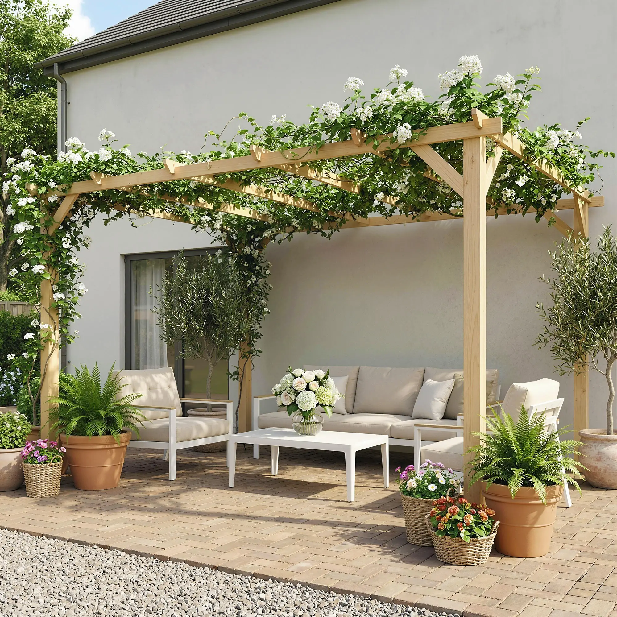 10' x 13' Wooden Pergola, Outdoor Gazebo Trellis, Concrete Anchors - Image 8