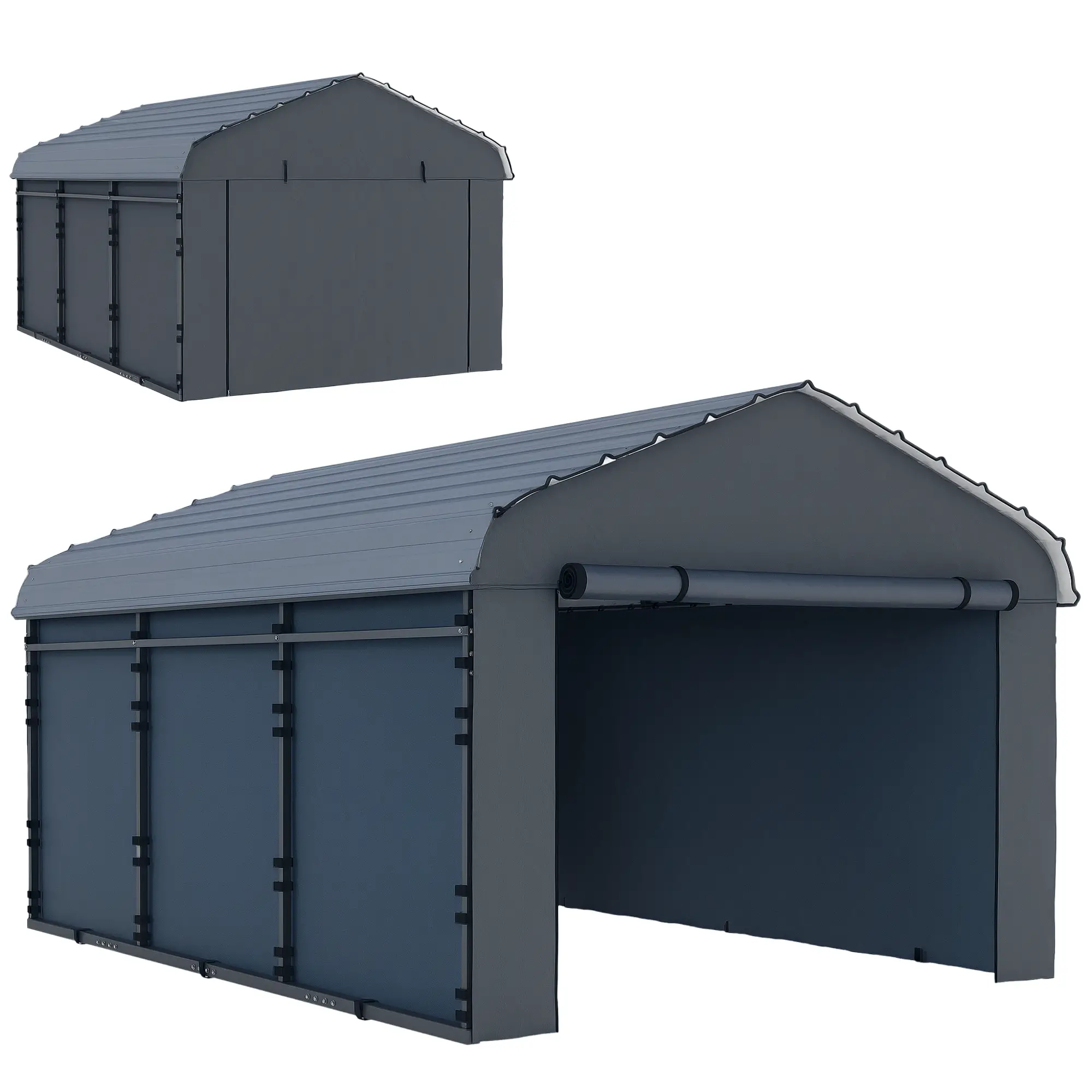 10' x 15' Metal Carport, Heavy Duty Garage Shelter, Dark Grey - Image 11