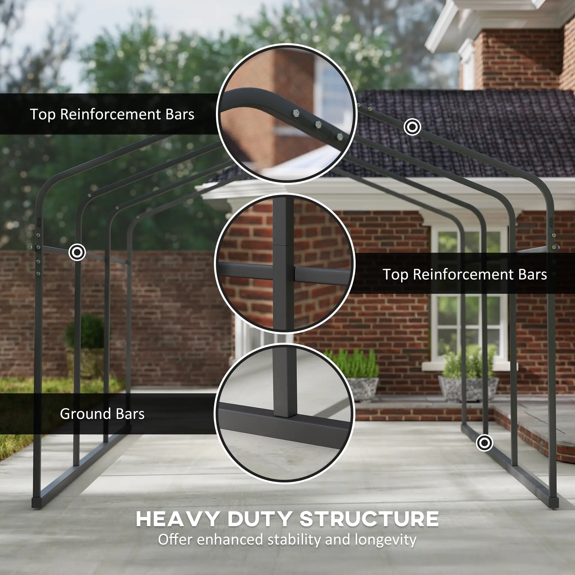 10' x 15' Metal Carport, Heavy Duty Garage Shelter, Dark Grey - Image 5