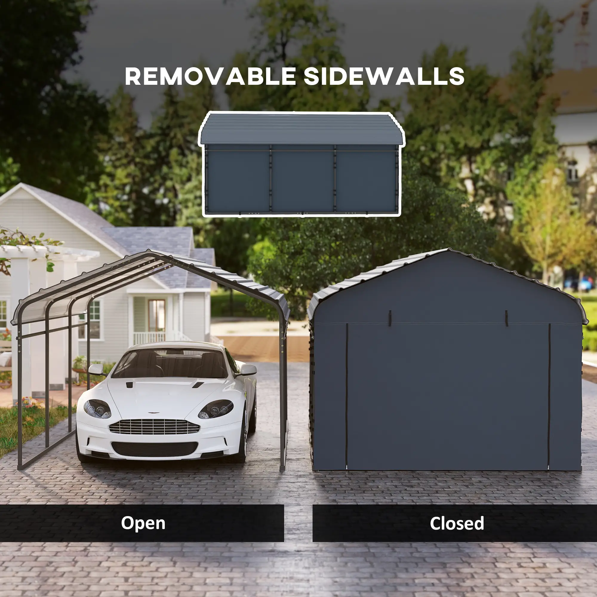 10' x 15' Metal Carport, Heavy Duty Garage Shelter, Dark Grey - Image 6
