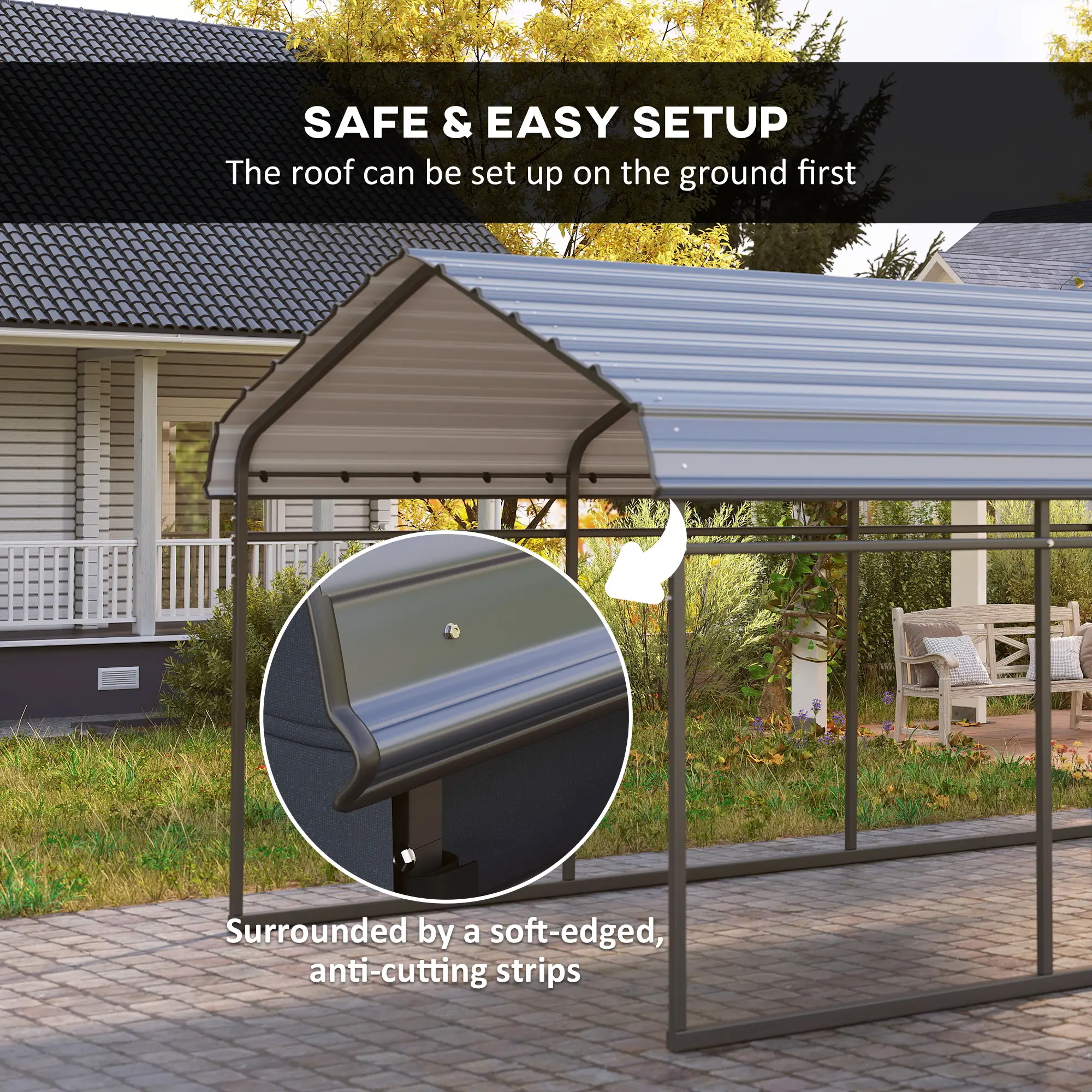 10' x 15' Metal Carport, Heavy Duty Garage Shelter, Dark Grey - Image 7