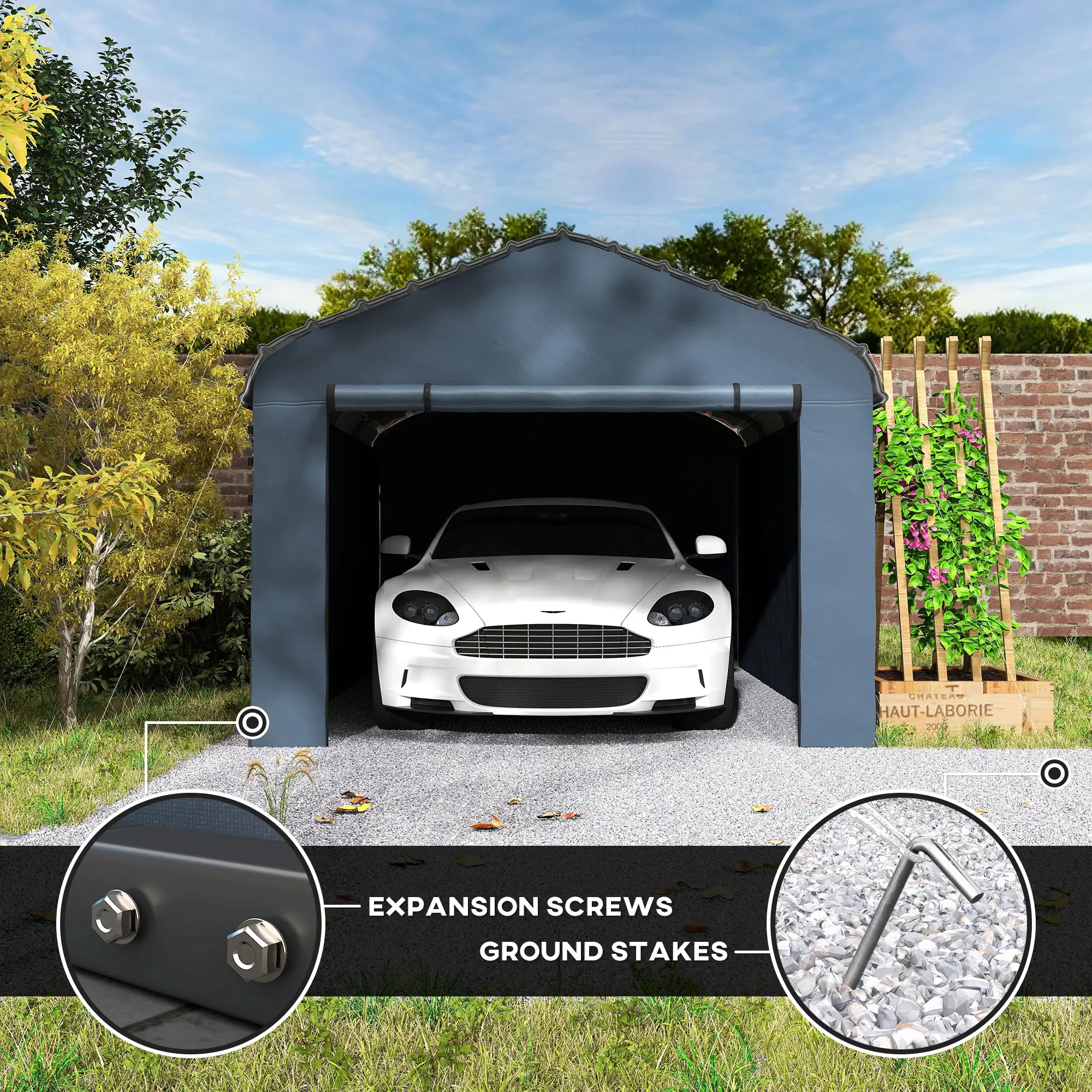 10' x 15' Metal Carport, Heavy Duty Garage Shelter, Dark Grey - Image 9