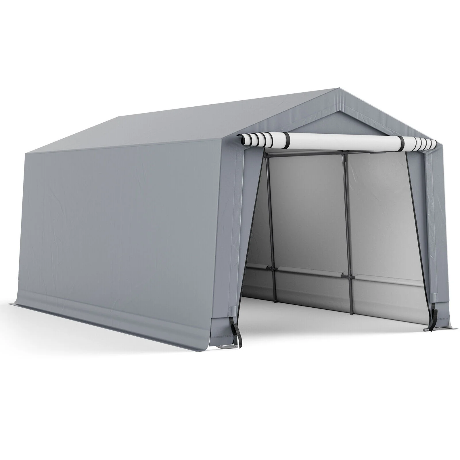 10 x 16 Feet Heavy-Duty Outdoor Carport, 2 Doors, Gray