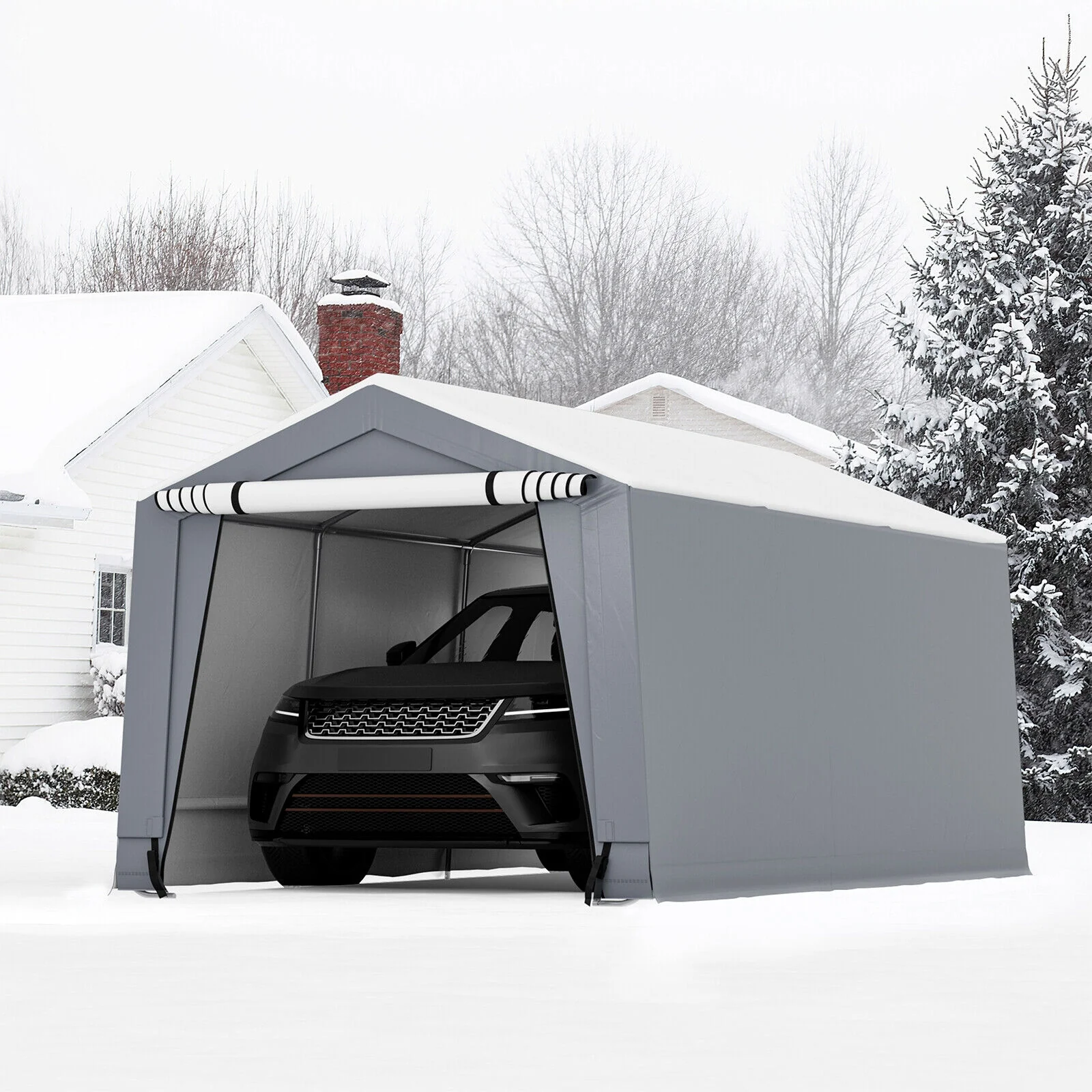 10 x 16 Feet Heavy-Duty Outdoor Carport, 2 Doors, Gray - Image 2