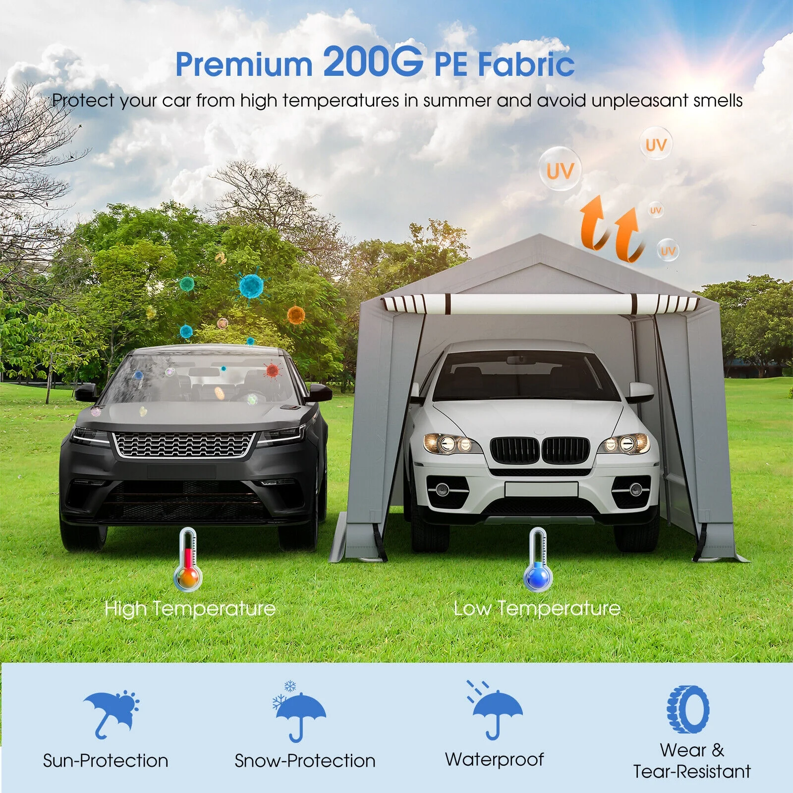 10 x 16 Feet Heavy-Duty Outdoor Carport, 2 Doors, Gray - Image 3