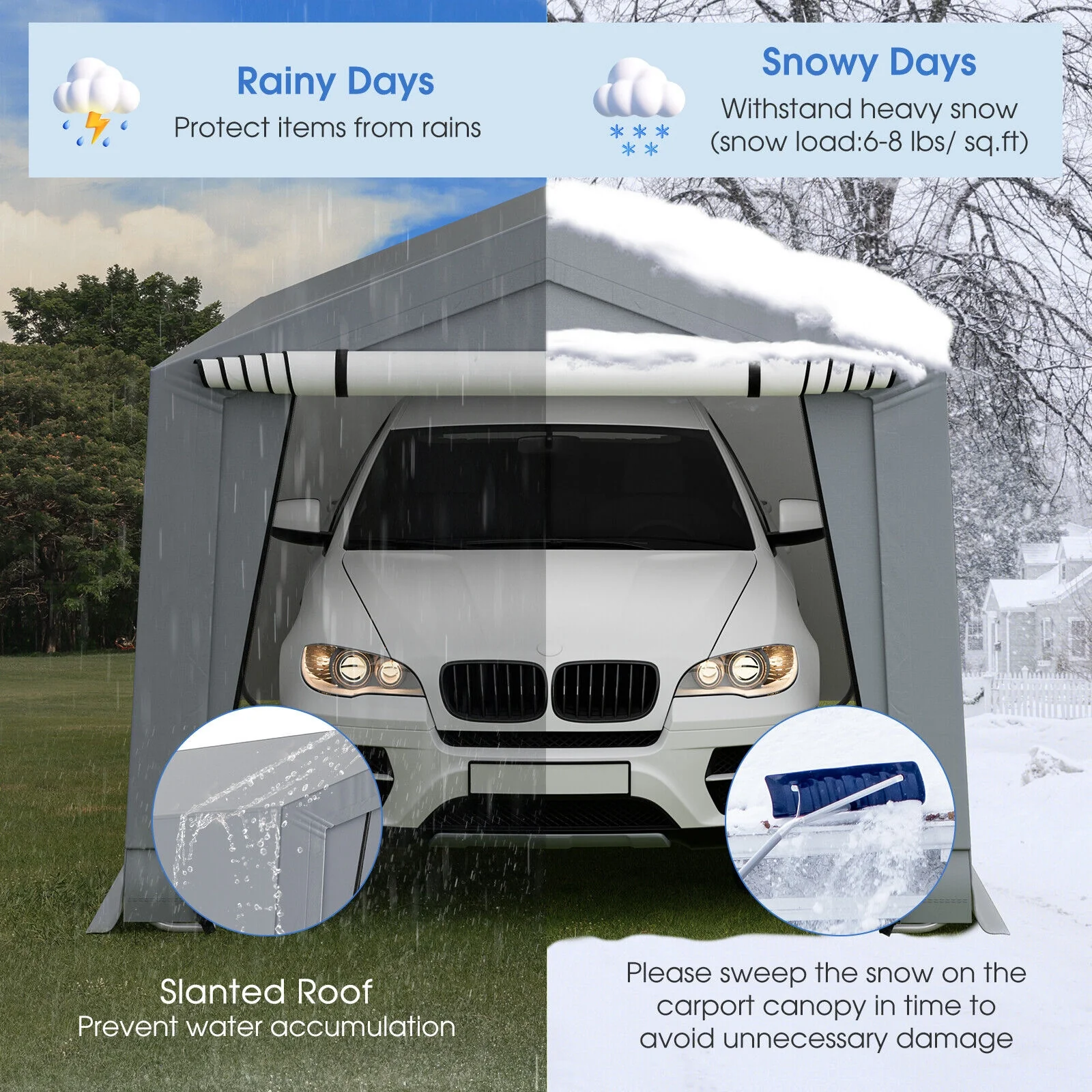 10 x 16 Feet Heavy-Duty Outdoor Carport, 2 Doors, Gray - Image 6