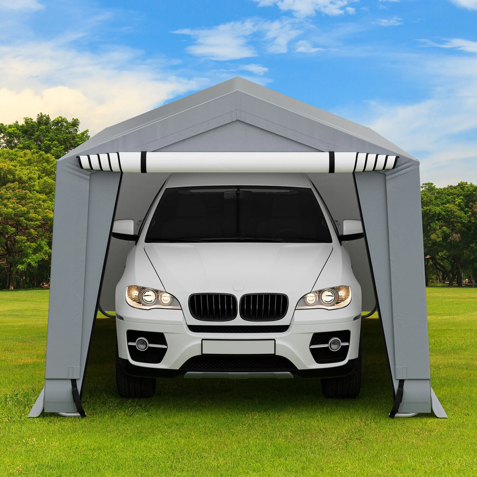 10 x 16 Feet Heavy-Duty Outdoor Carport, 2 Doors, Gray - Image 7