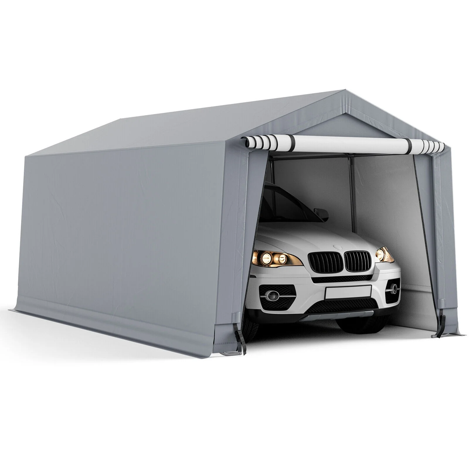 10 x 16 Feet Heavy-Duty Outdoor Carport, 2 Doors, Gray - Image 8