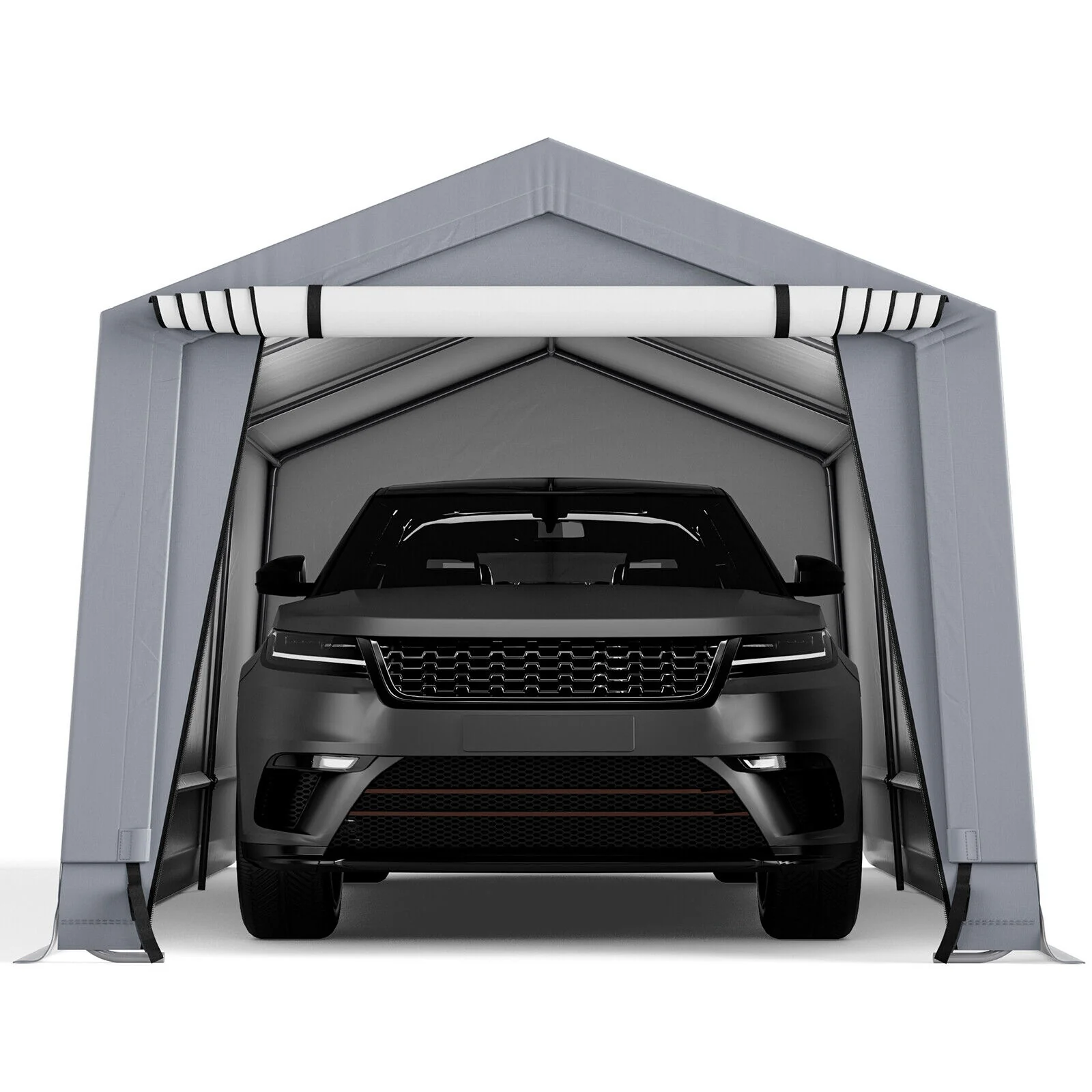 10 x 16 Feet Heavy-Duty Outdoor Carport, 2 Doors, Gray - Image 9