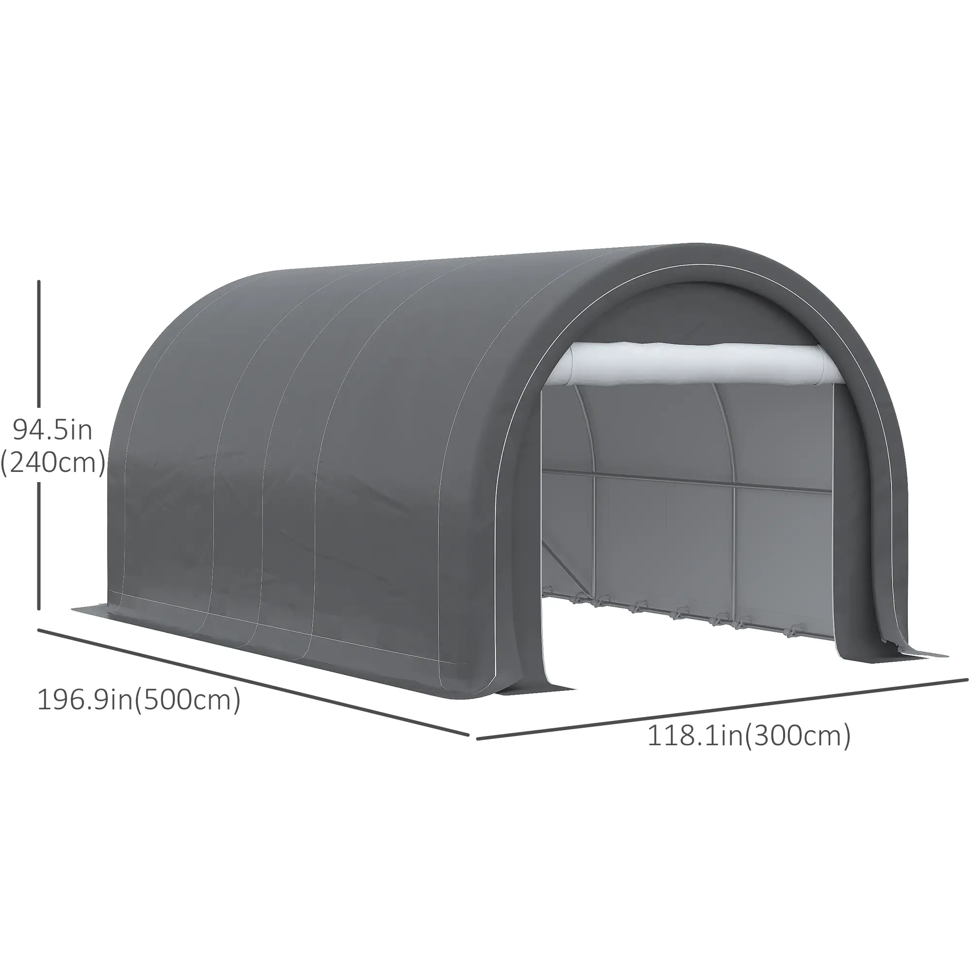 10' x 16' Heavy Duty Carport Tent, Zippered Door, PE Cover, Grey - Image 3