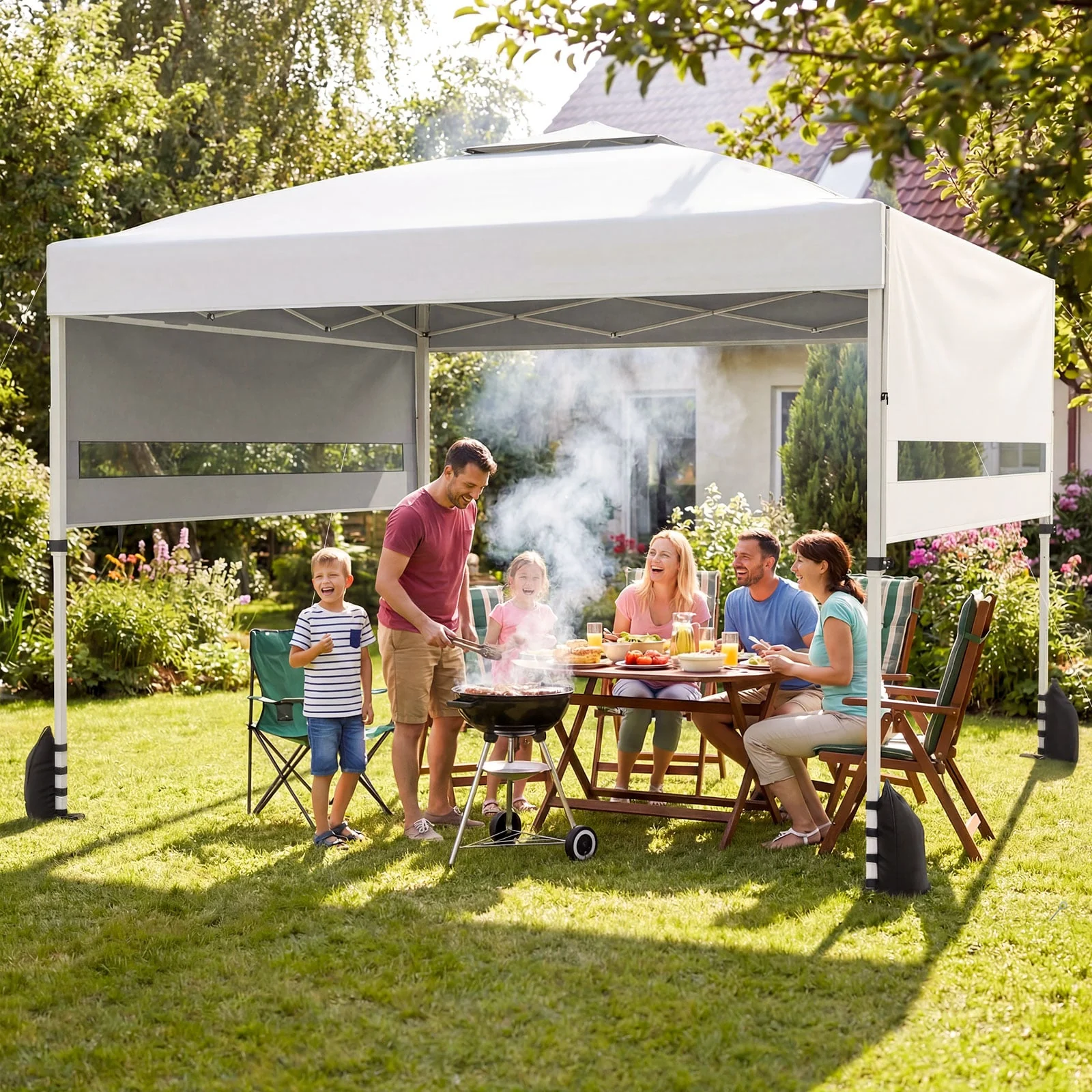 10 x 17 Feet Pop Up Canopy Tent, Dual Adjustable Awnings, White - Image 3
