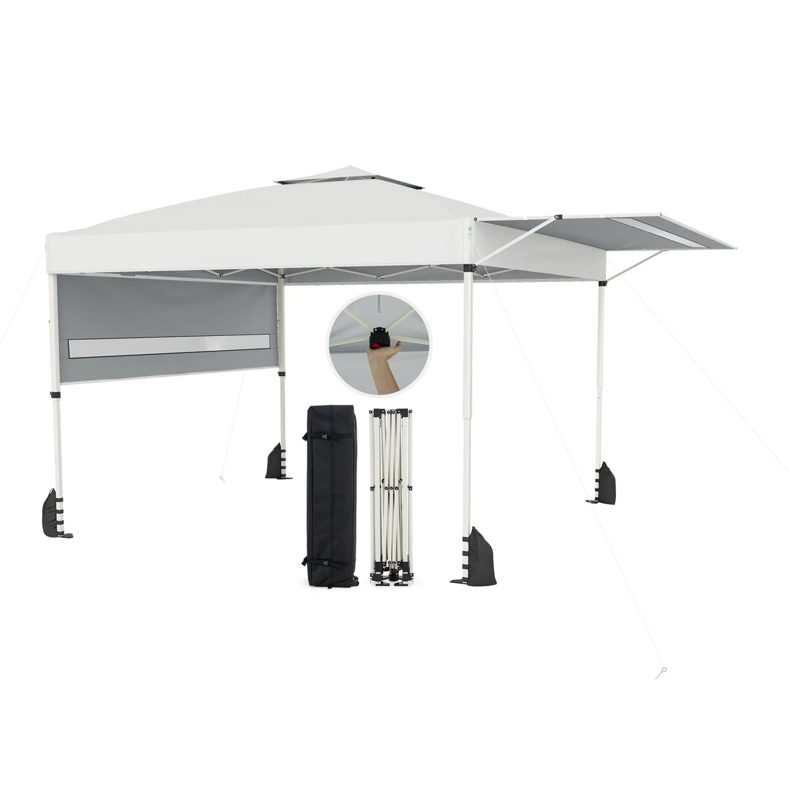 10 x 17 Feet Pop Up Canopy Tent, Dual Adjustable Awnings, White - Image 4