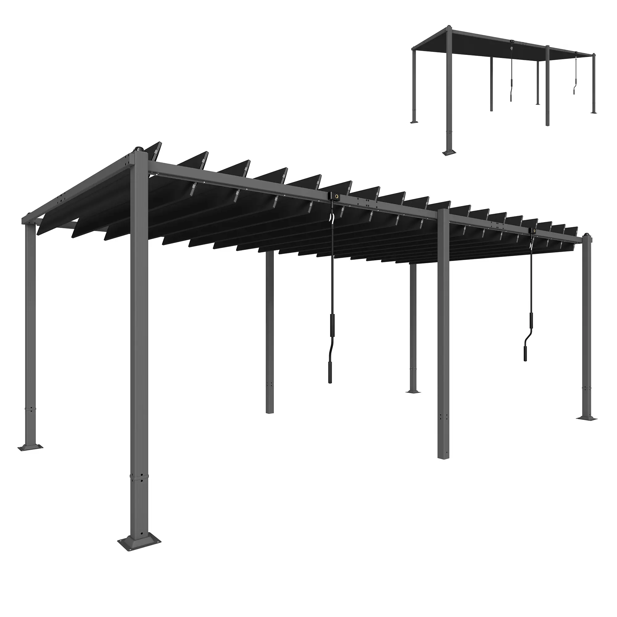 10' x 19' Dark Grey Louvered Pergola, UPF50+ Adjustable Roof, Aluminum Frame, Dark Grey