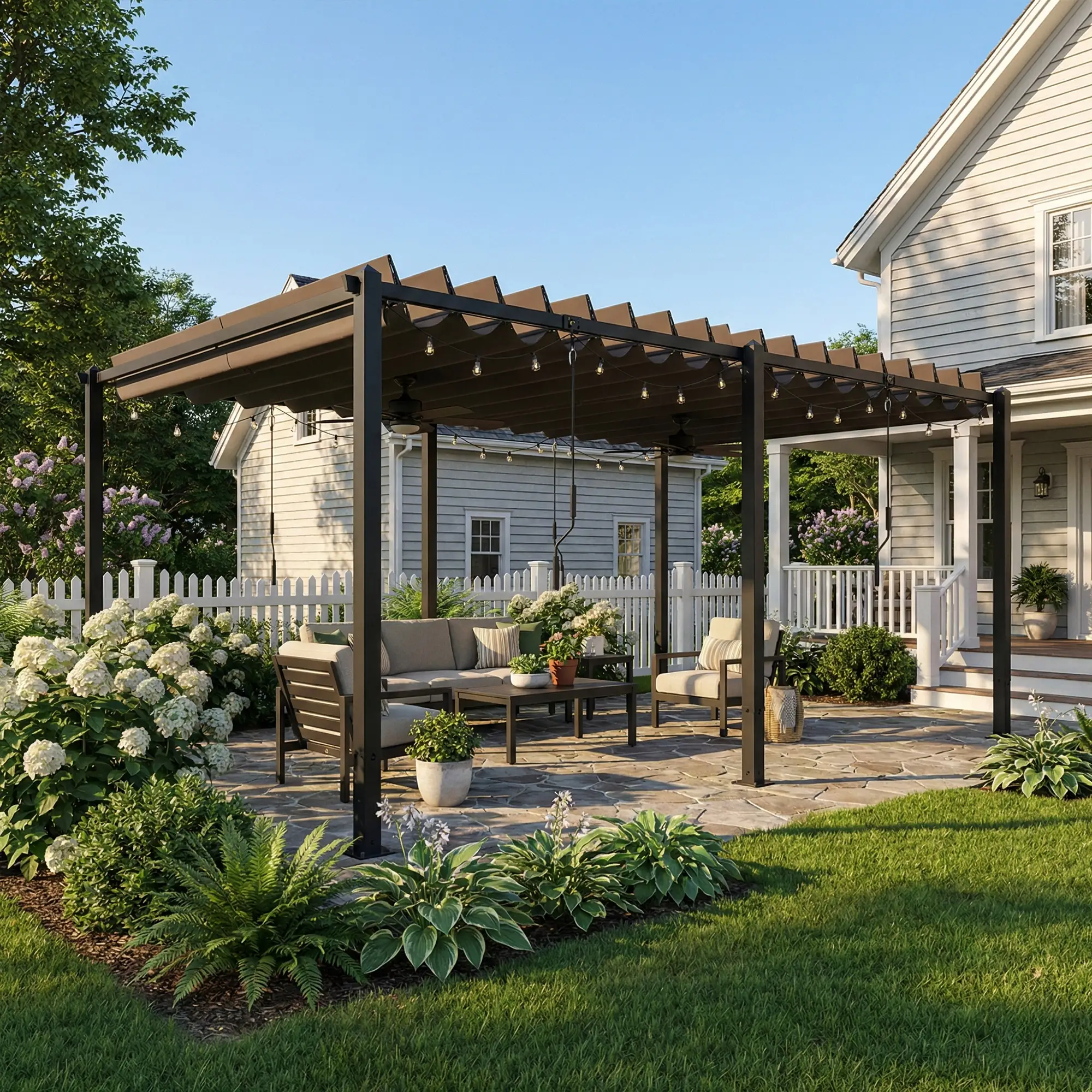 10' x 19' Dark Grey Louvered Pergola, UPF50+ Adjustable Roof, Aluminum Frame, Dark Grey - Image 10