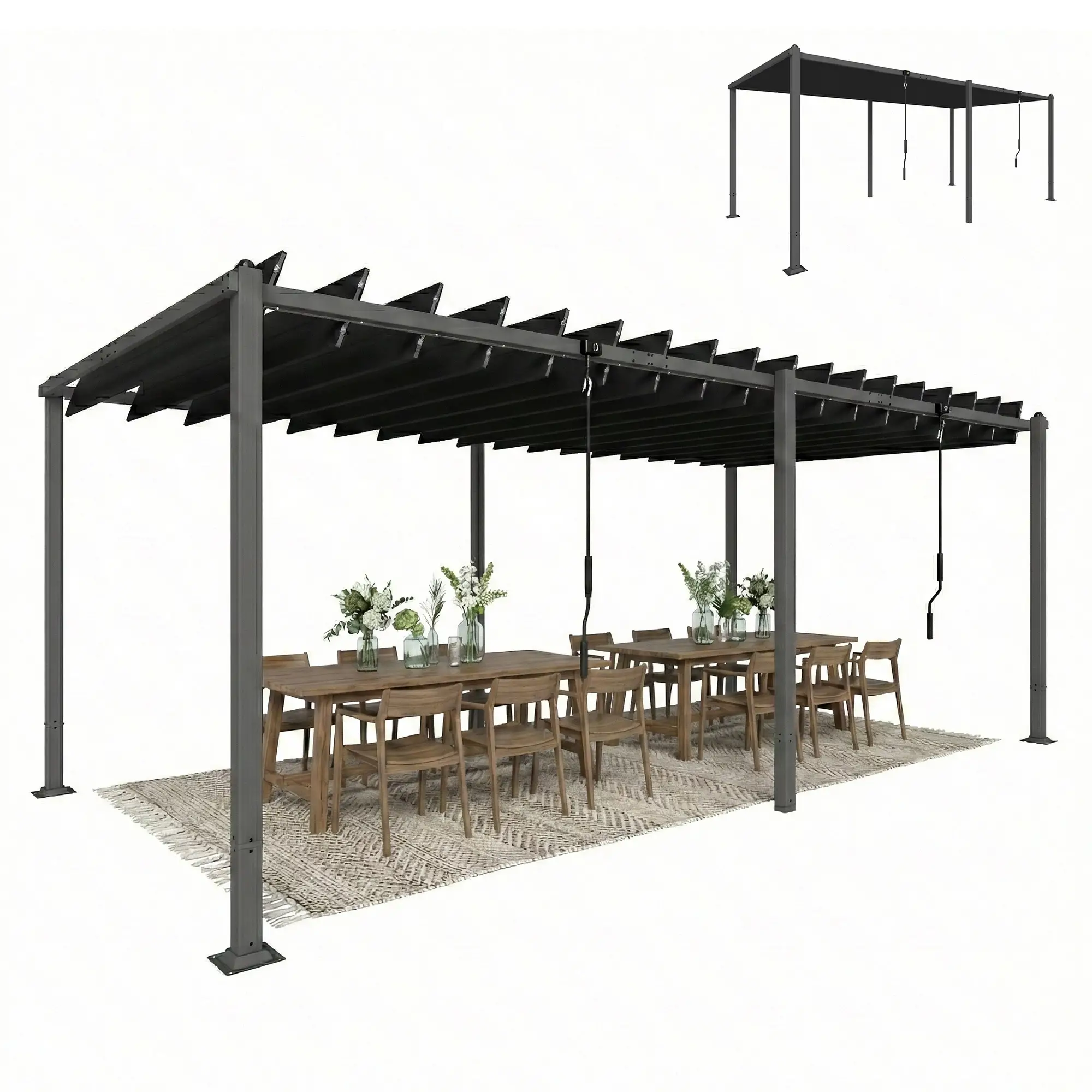10' x 19' Dark Grey Louvered Pergola, UPF50+ Adjustable Roof, Aluminum Frame, Dark Grey - Image 11