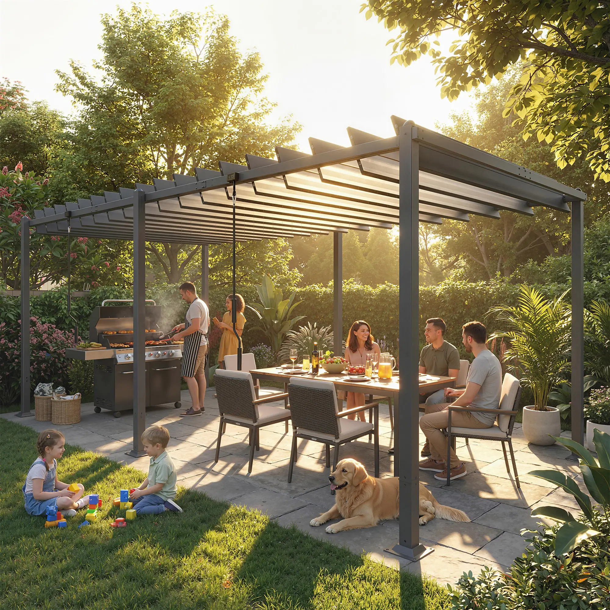 10' x 19' Dark Grey Louvered Pergola, UPF50+ Adjustable Roof, Aluminum Frame, Dark Grey - Image 2